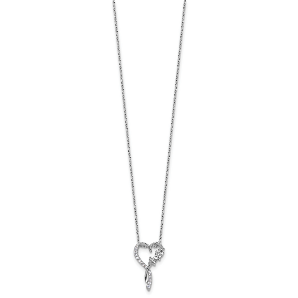 Cheryl M Sterling Silver Rhodium-plated Polished CZ Butterflies Heart with 2 Inch Extension Necklace