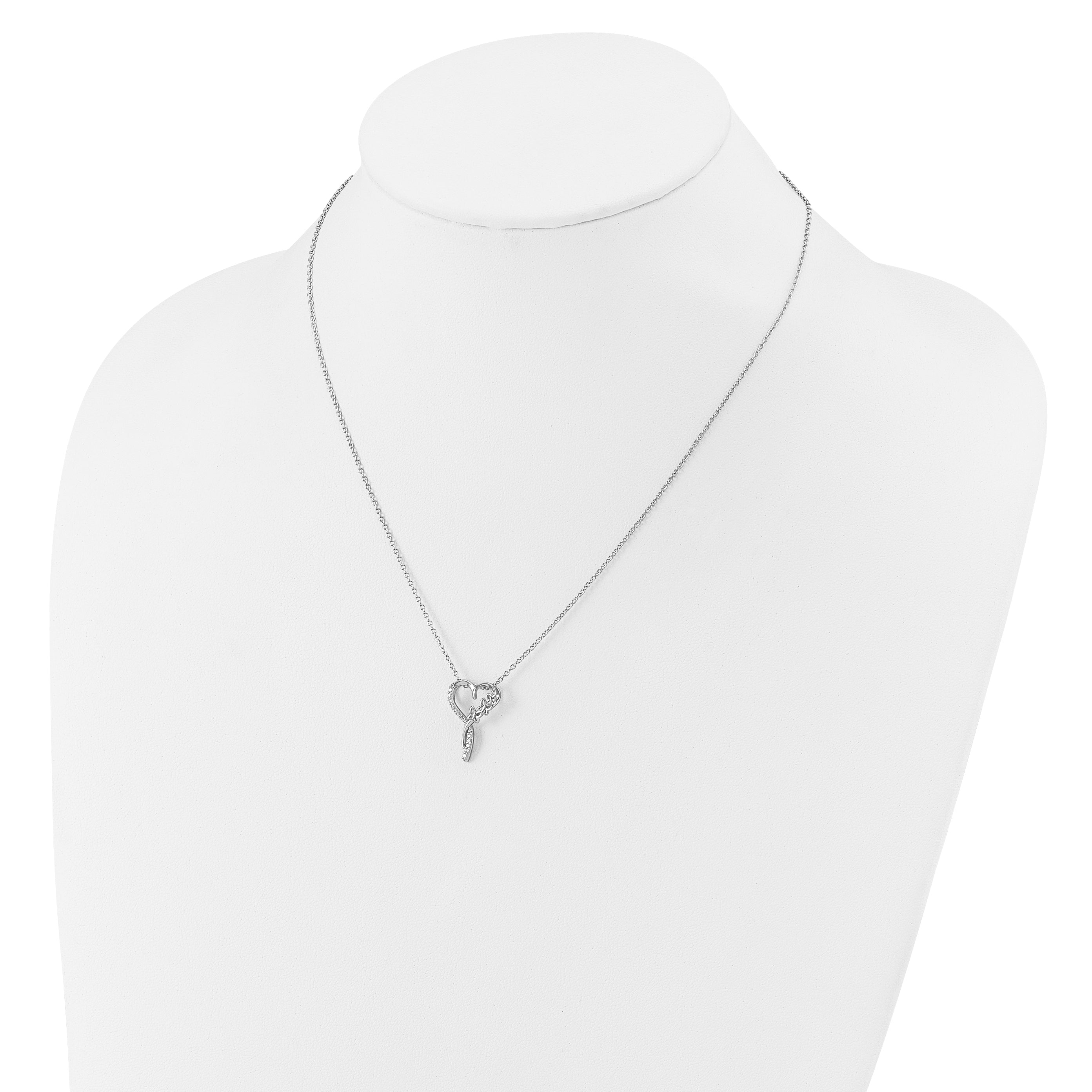Cheryl M Sterling Silver Rhodium-plated Polished CZ Butterflies Heart with 2 Inch Extension Necklace