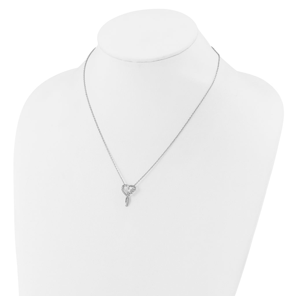 Cheryl M Sterling Silver Rhodium-plated Polished CZ Butterflies Heart with 2 Inch Extension Necklace