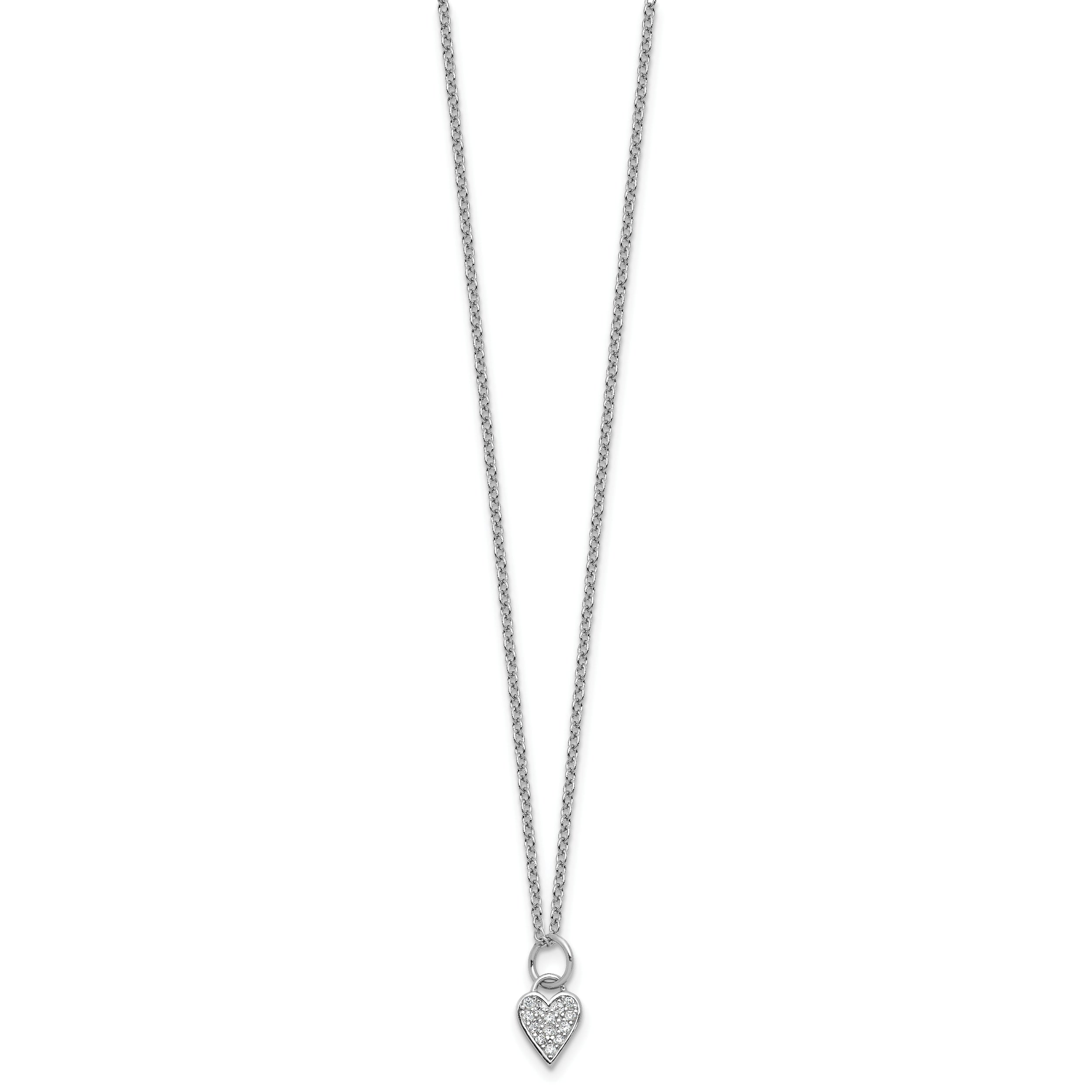 Cheryl M Sterling Silver Rhodium-plated Polished CZ Heart with 2 Inch Extension Necklace