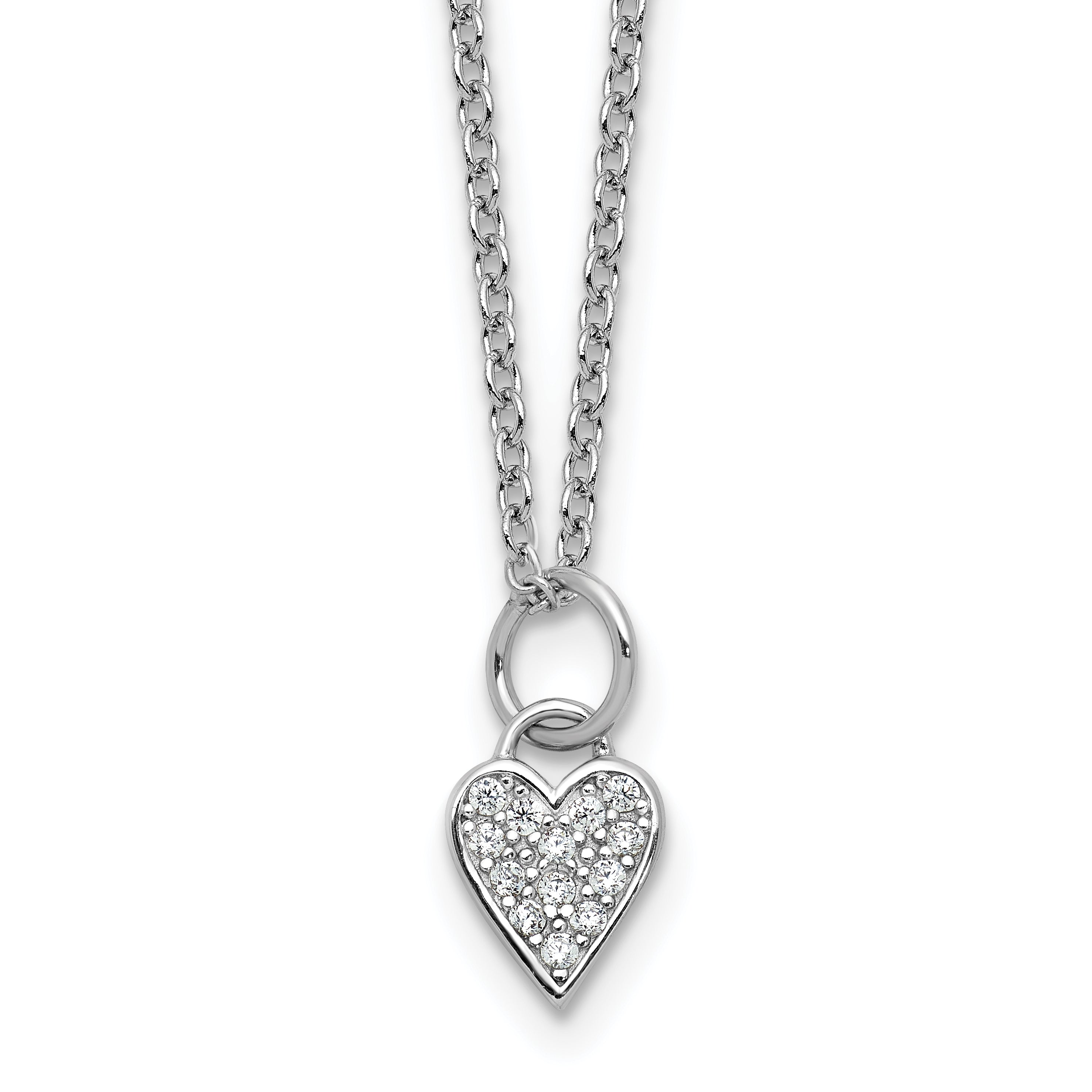 Cheryl M Sterling Silver Rhodium-plated Polished CZ Heart with 2 Inch Extension Necklace Main image