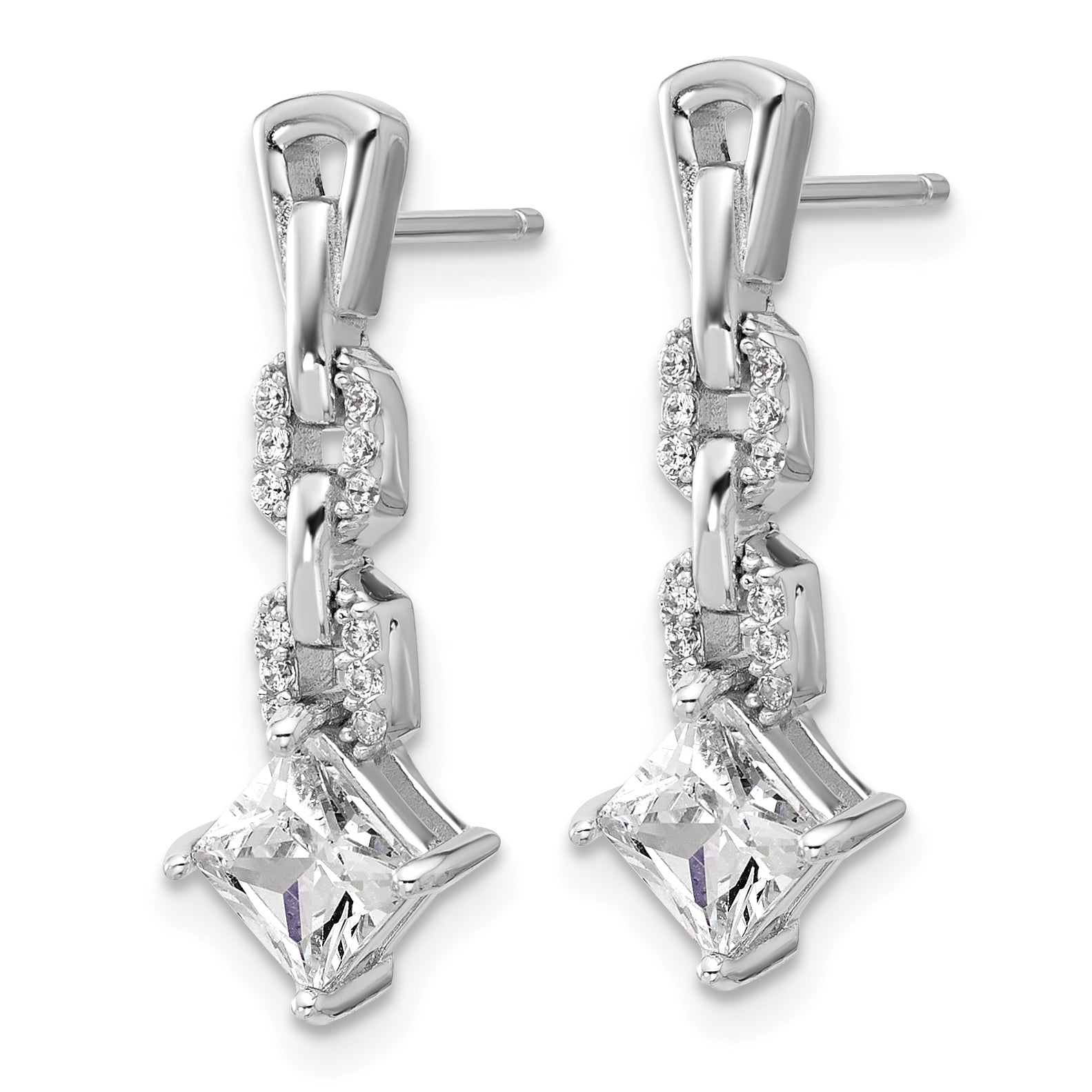 Cheryl M Sterling Silver Rhodium-plated Polished Fancy CZ Link Post Dangle Earrings Secondary image