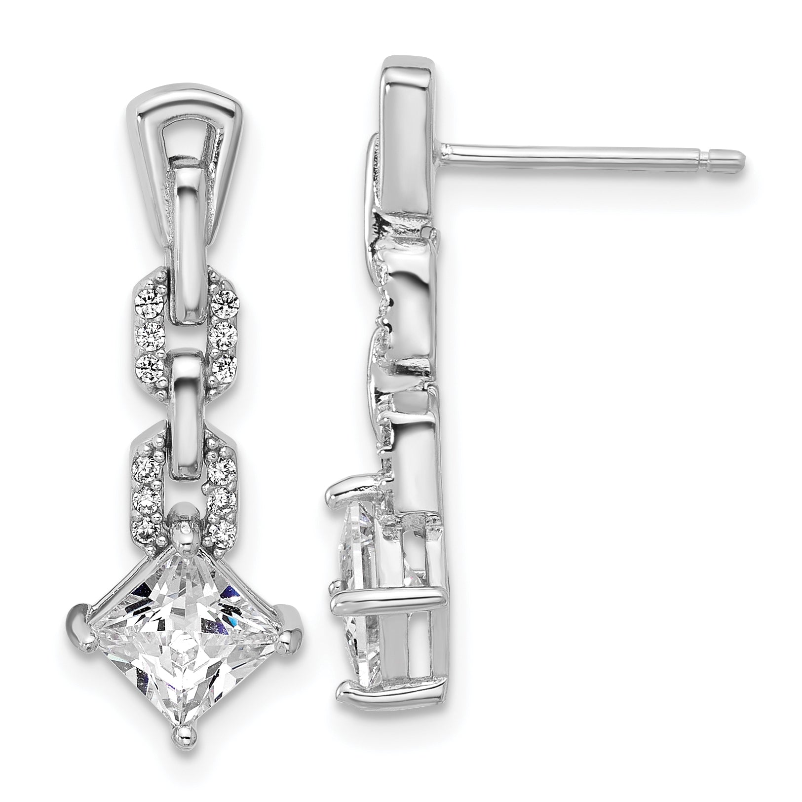 Cheryl M Sterling Silver Rhodium-plated Polished Fancy CZ Link Post Dangle Earrings Main image