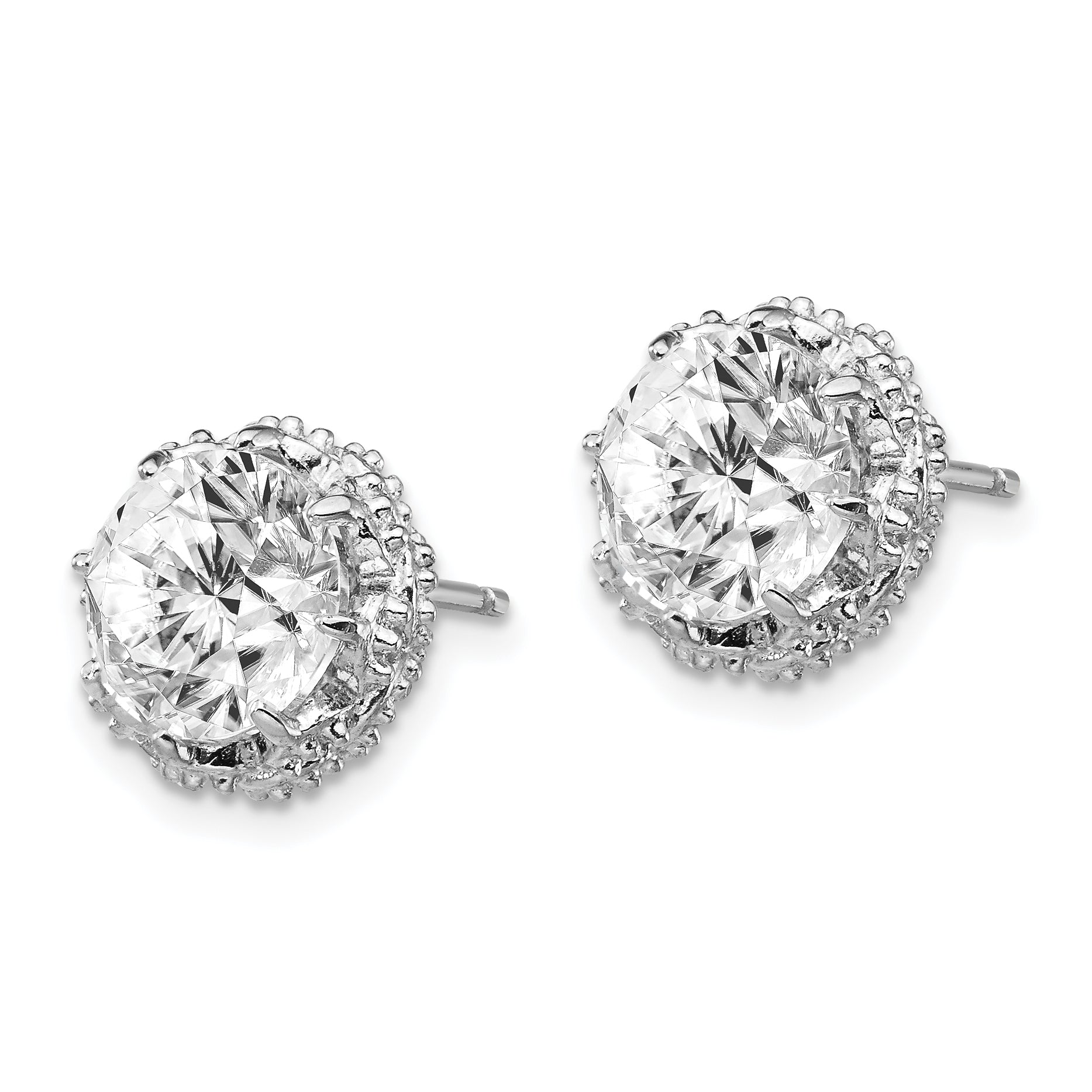 Cheryl M Sterling Silver Rhodium-plated Brilliant-cut CZ Round Post Earrings