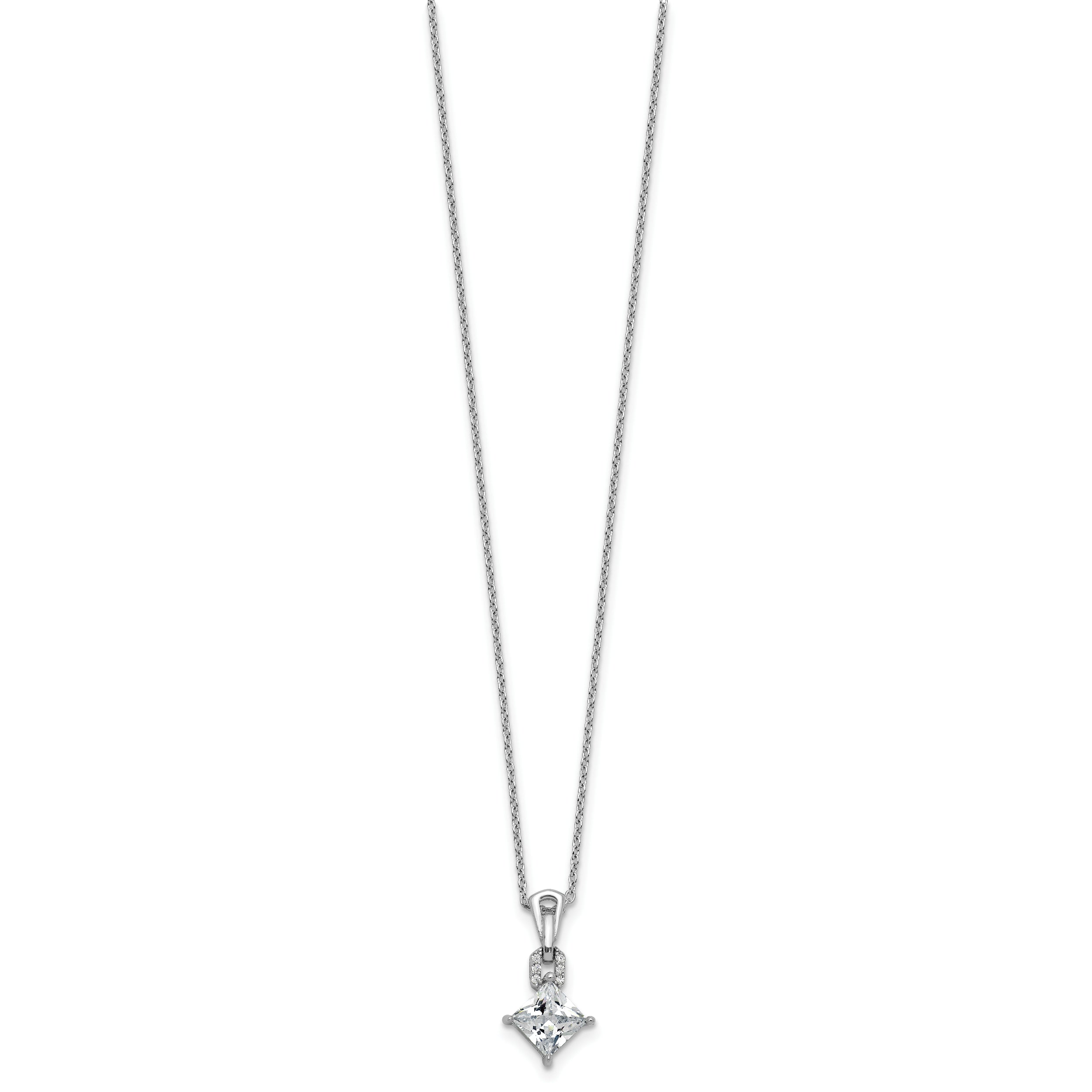 Cheryl M Sterling Silver Rhodium-plated Polished Fancy CZ Link with 2 Inch Extension Necklace