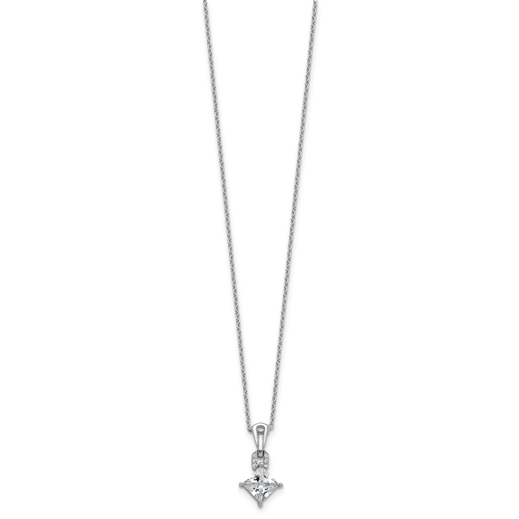 Cheryl M Sterling Silver Rhodium-plated Polished Fancy CZ Link with 2 Inch Extension Necklace