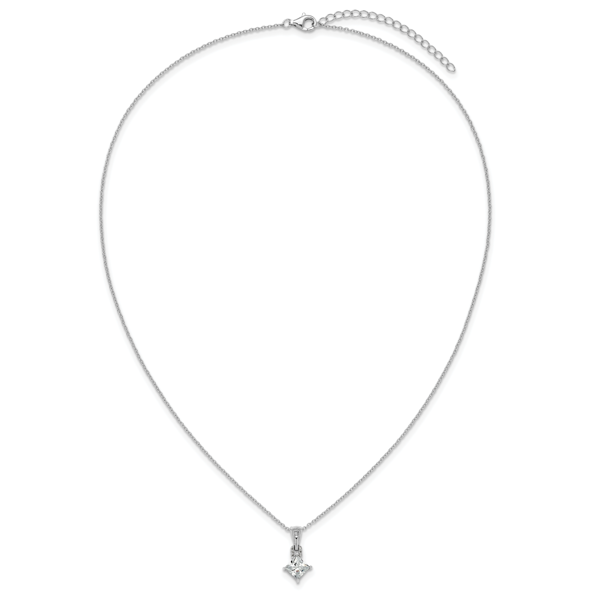 Cheryl M Sterling Silver Rhodium-plated Polished Fancy CZ Link with 2 Inch Extension Necklace