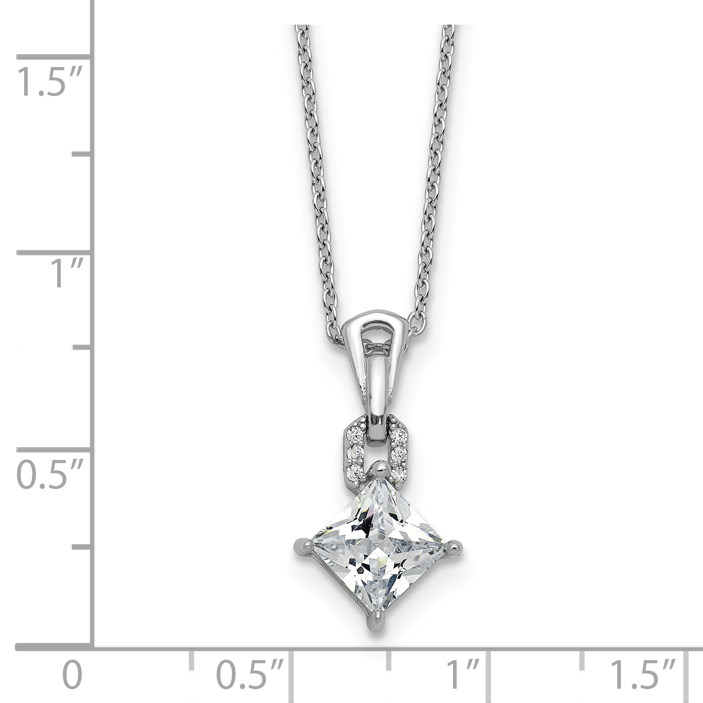 Cheryl M Sterling Silver Rhodium-plated Polished Fancy CZ Link with 2 Inch Extension Necklace