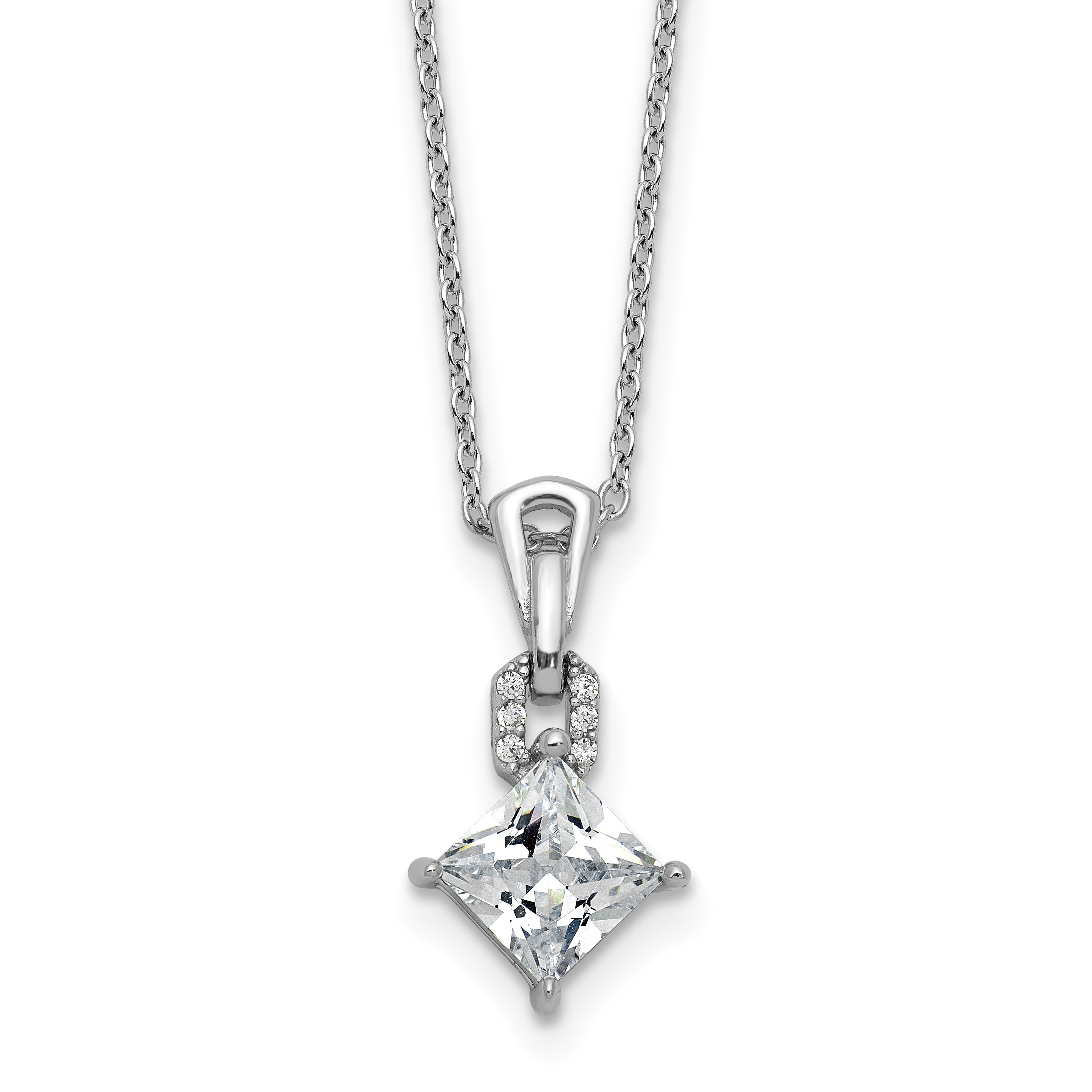 Cheryl M Sterling Silver Rhodium-plated Polished Fancy CZ Link with 2 Inch Extension Necklace