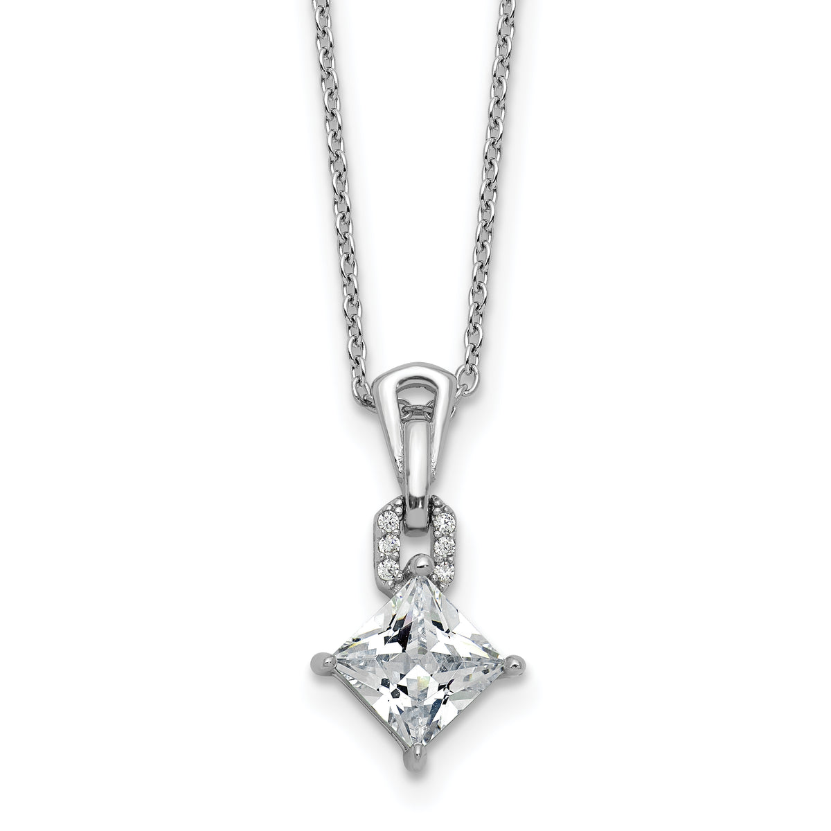 Cheryl M Sterling Silver Rhodium-plated Polished Fancy CZ Link with 2 Inch Extension Necklace