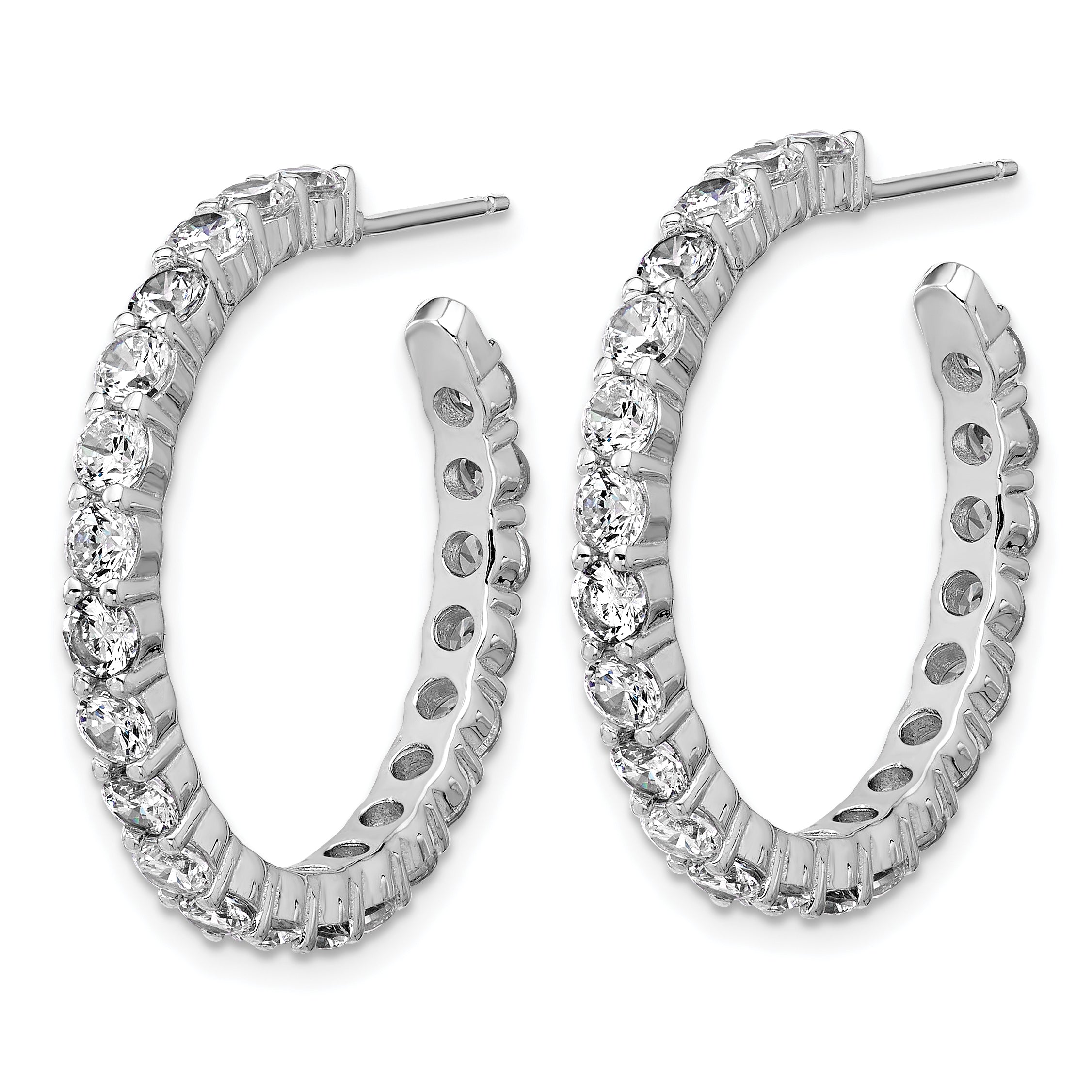 Cheryl M Sterling Silver Rhodium-plated Polished CZ Post C-Hoop Earrings