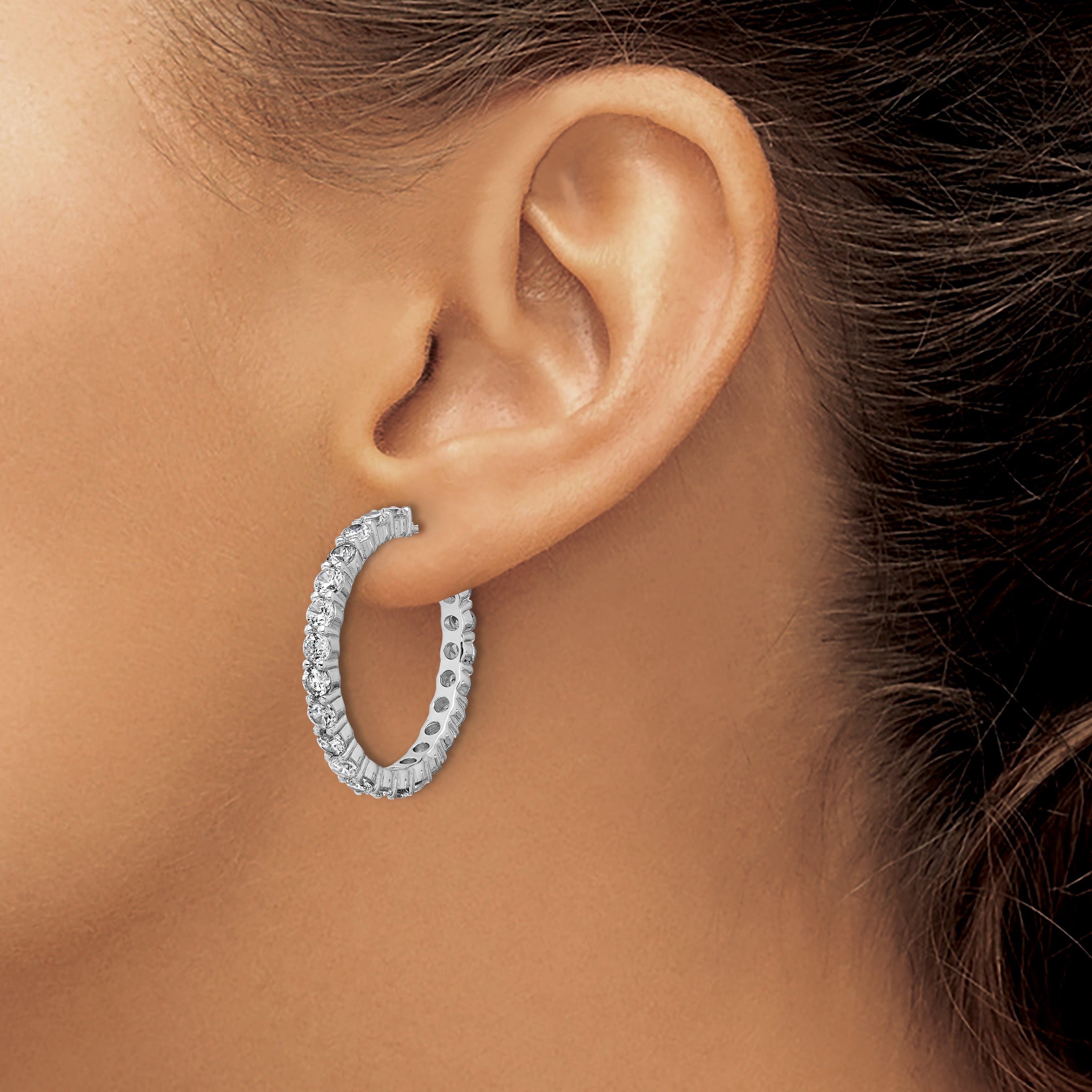 Cheryl M Sterling Silver Rhodium-plated Polished CZ Post C-Hoop Earrings