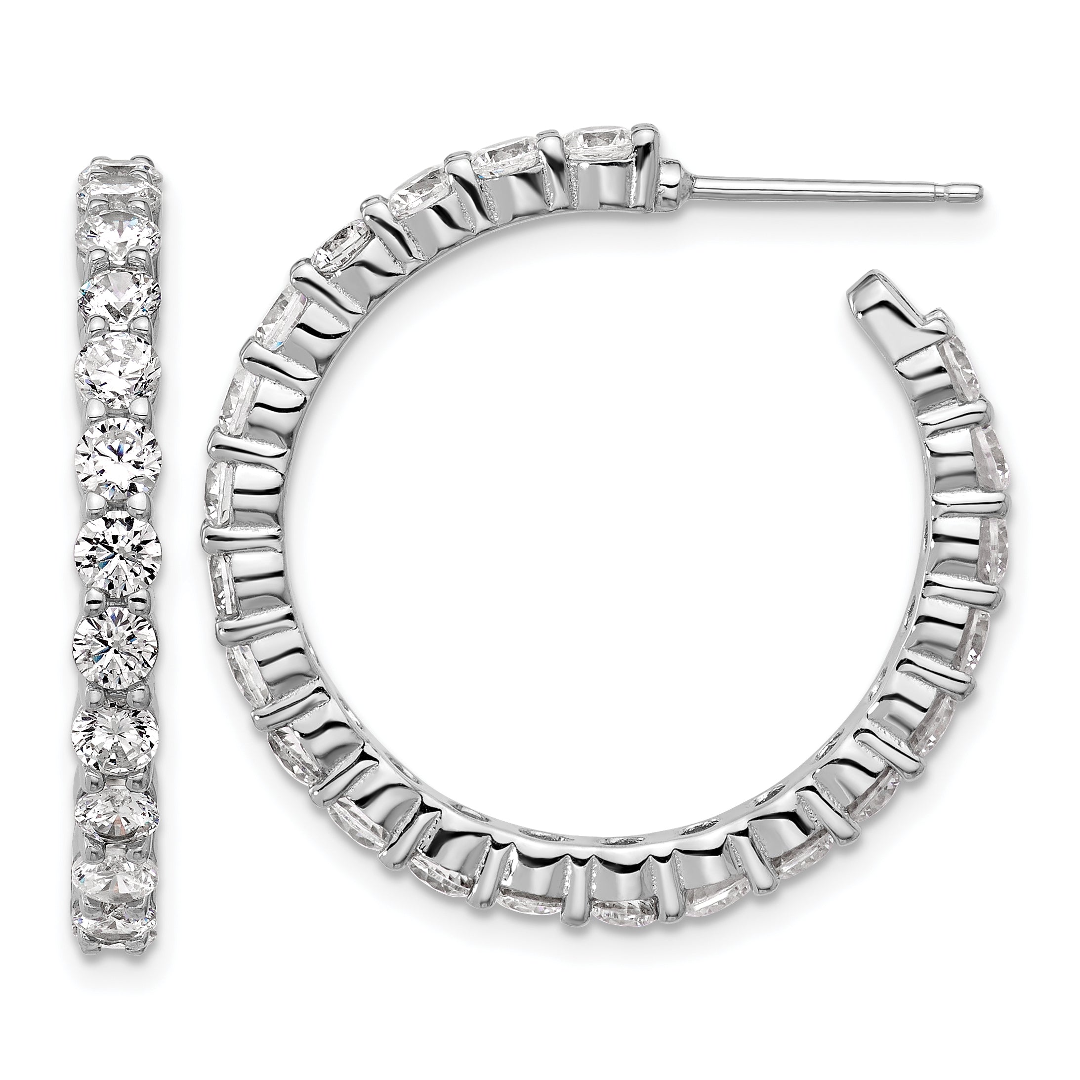 Cheryl M Sterling Silver Rhodium-plated Polished CZ Post C-Hoop Earrings Main image