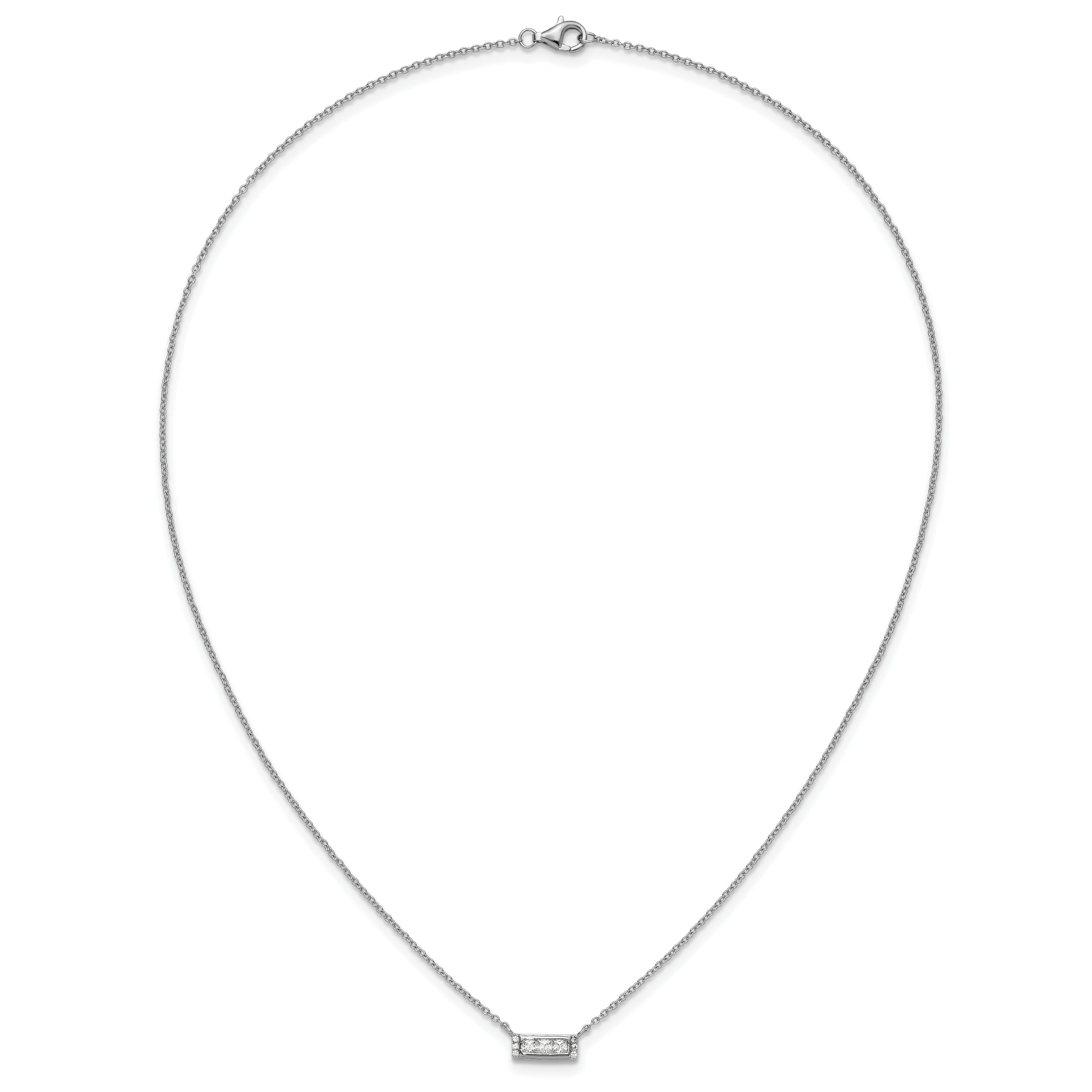 Cheryl M Sterling Silver Rhodium-plated Polished Fancy CZ Bar Necklace
