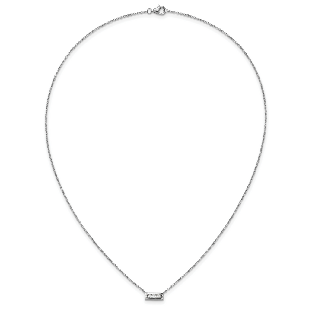 Cheryl M Sterling Silver Rhodium-plated Polished Fancy CZ Bar Necklace