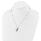Cheryl M Sterling Silver Rhodium-plated Polished Lab Created Black Spinel and CZ Shark with 2 Inch Extension Necklace
