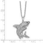 Cheryl M Sterling Silver Rhodium-plated Polished Lab Created Black Spinel and CZ Shark with 2 Inch Extension Necklace