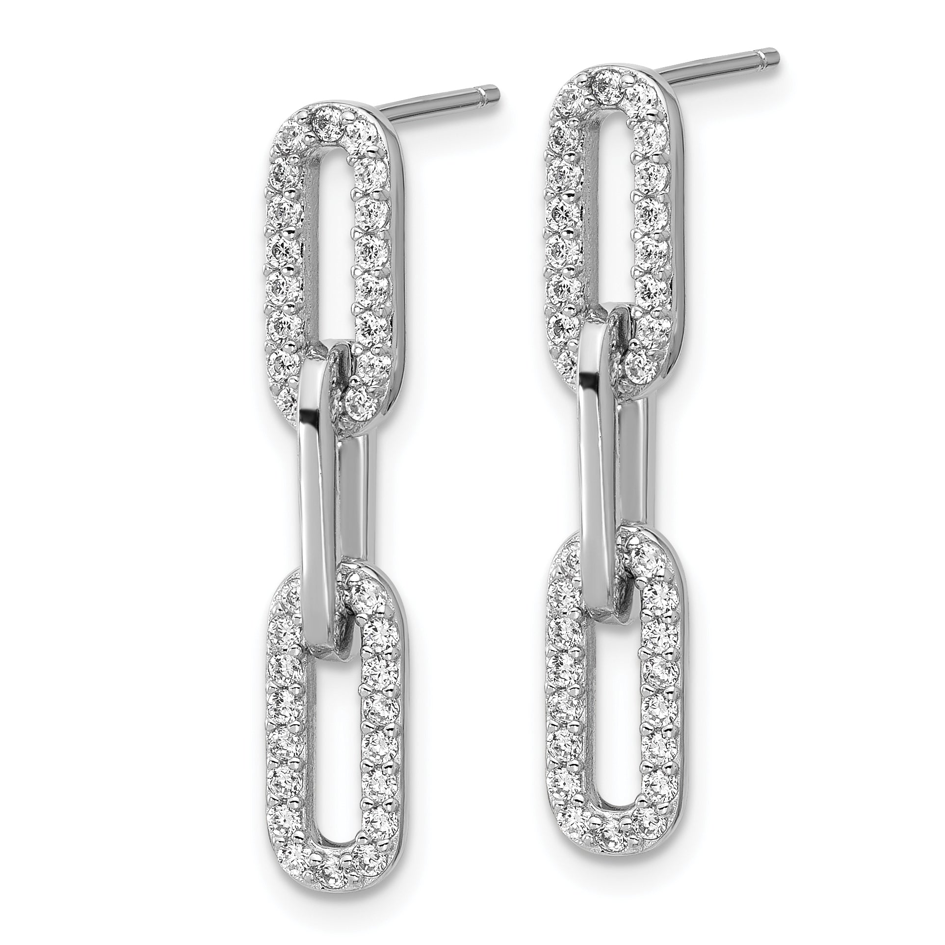 Cheryl M Sterling Silver Rhodium-plated Polished CZ Paperclip Link Post Dangle Earrings Secondary image