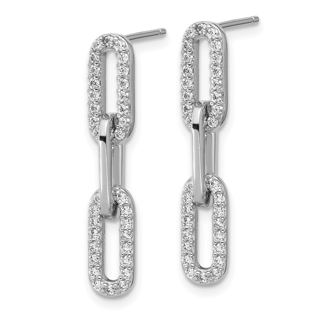 Cheryl M Sterling Silver Rhodium-plated Polished CZ Paperclip Link Post Dangle Earrings