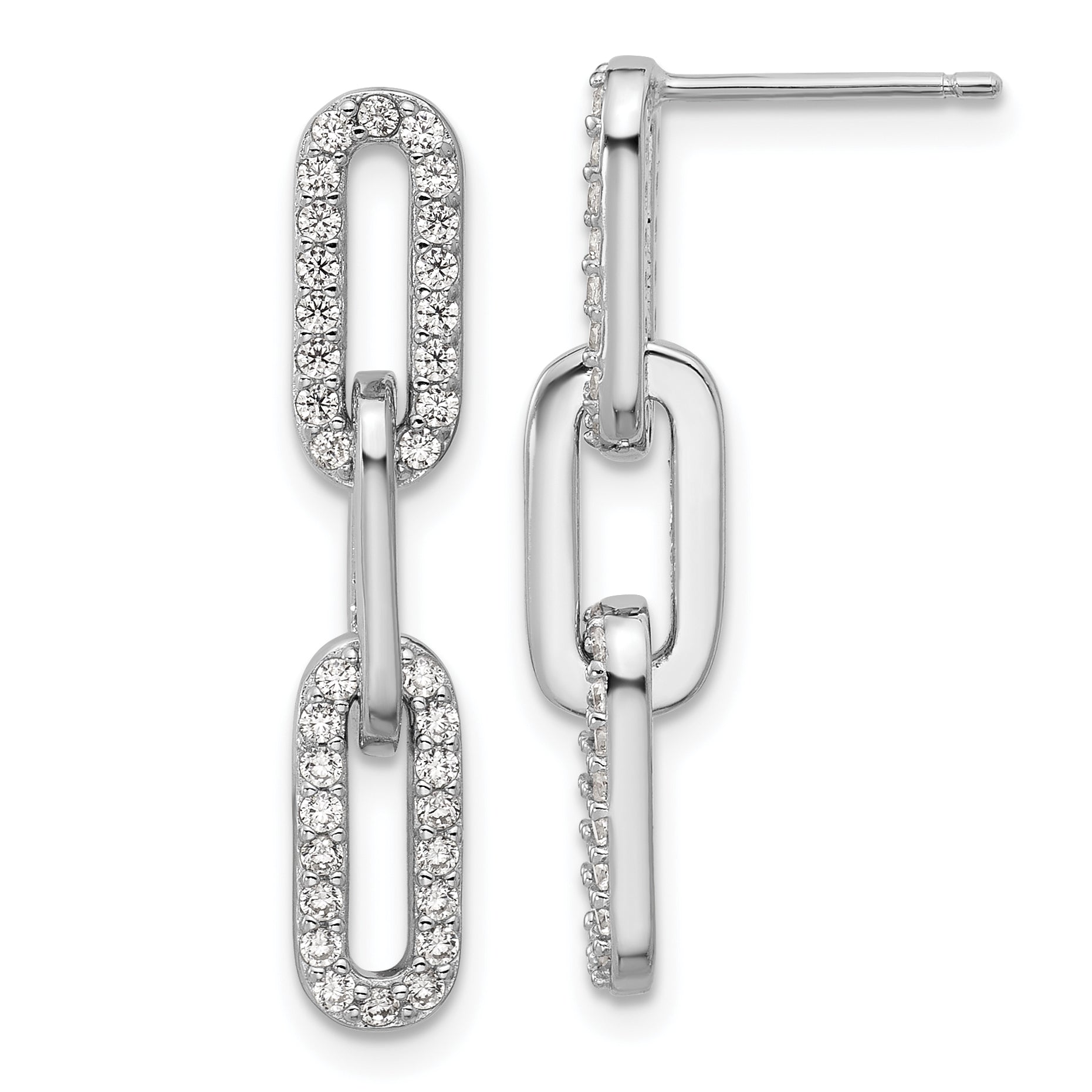 Cheryl M Sterling Silver Rhodium-plated Polished CZ Paperclip Link Post Dangle Earrings Main image