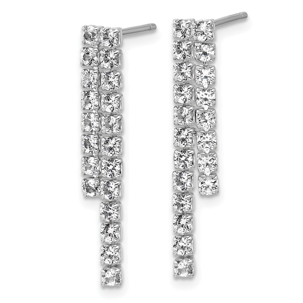 Cheryl M Sterling Silver Rhodium-plated Polished 2-Row CZ Post Dangle Earrings