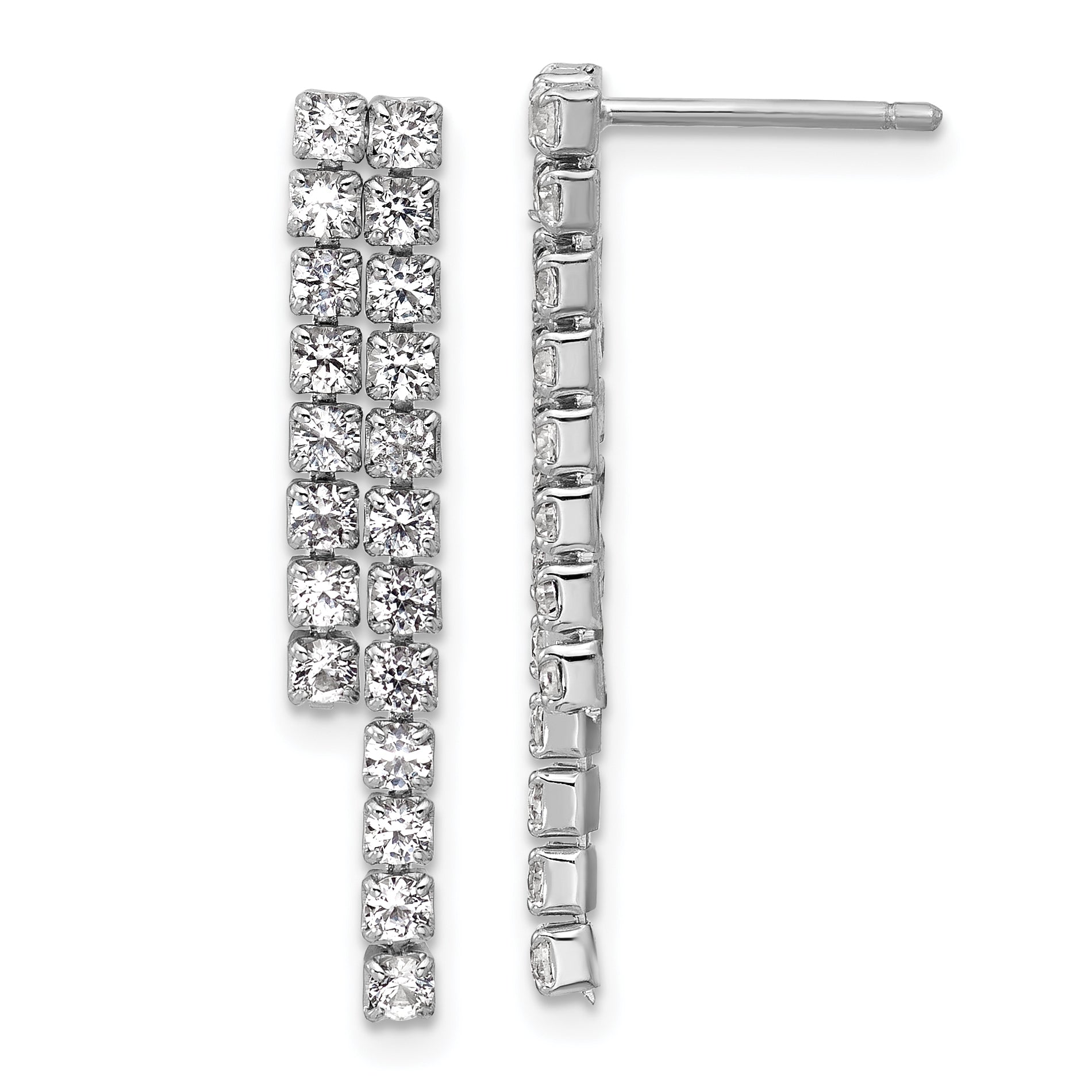 Cheryl M Sterling Silver Rhodium-plated Polished 2-Row CZ Post Dangle Earrings Main image