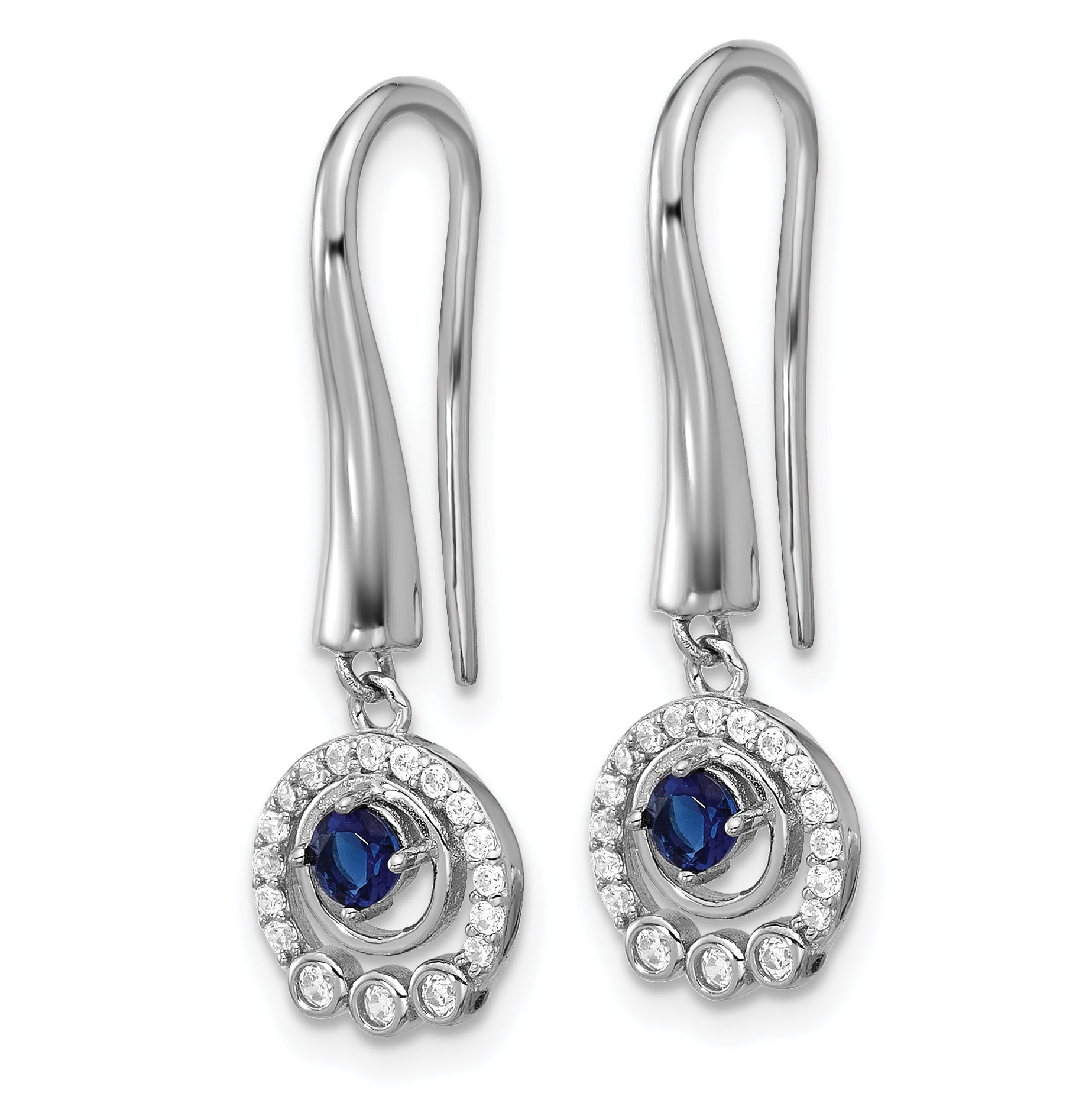 Cheryl M Sterling Silver Rhodium-plated Polished Blue GlaSterling Silver and CZ Circles Dangle Earrings Secondary image