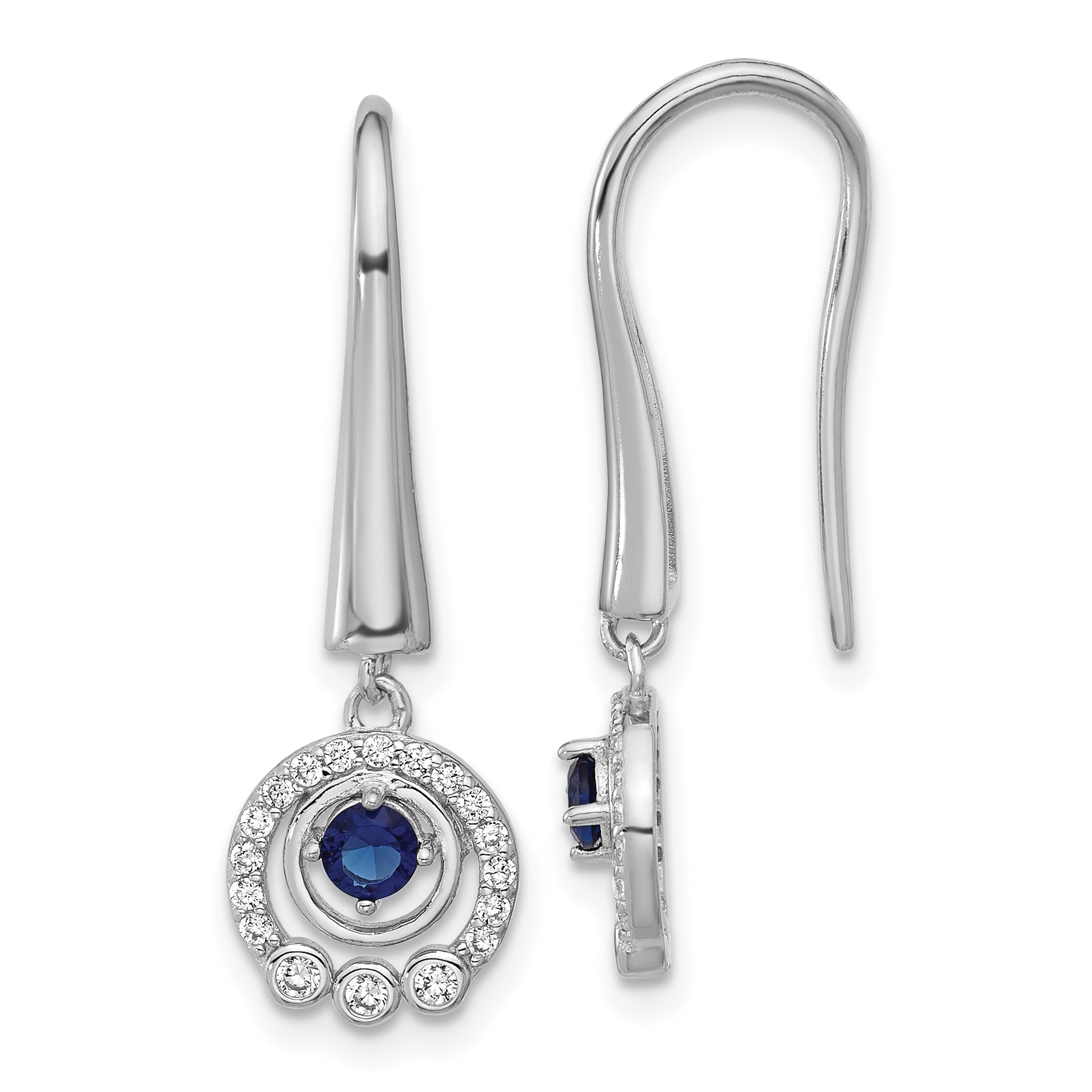 Cheryl M Sterling Silver Rhodium-plated Polished Blue Glass and CZ Circles Dangle Earrings Main image