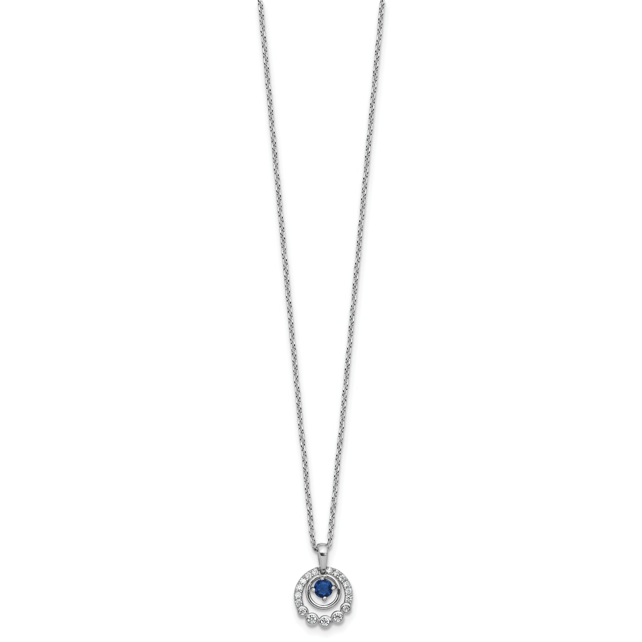Cheryl M Sterling Silver Rhodium-plated Polished Blue Glass and CZ Circles with 2 Inch Extension Necklace
