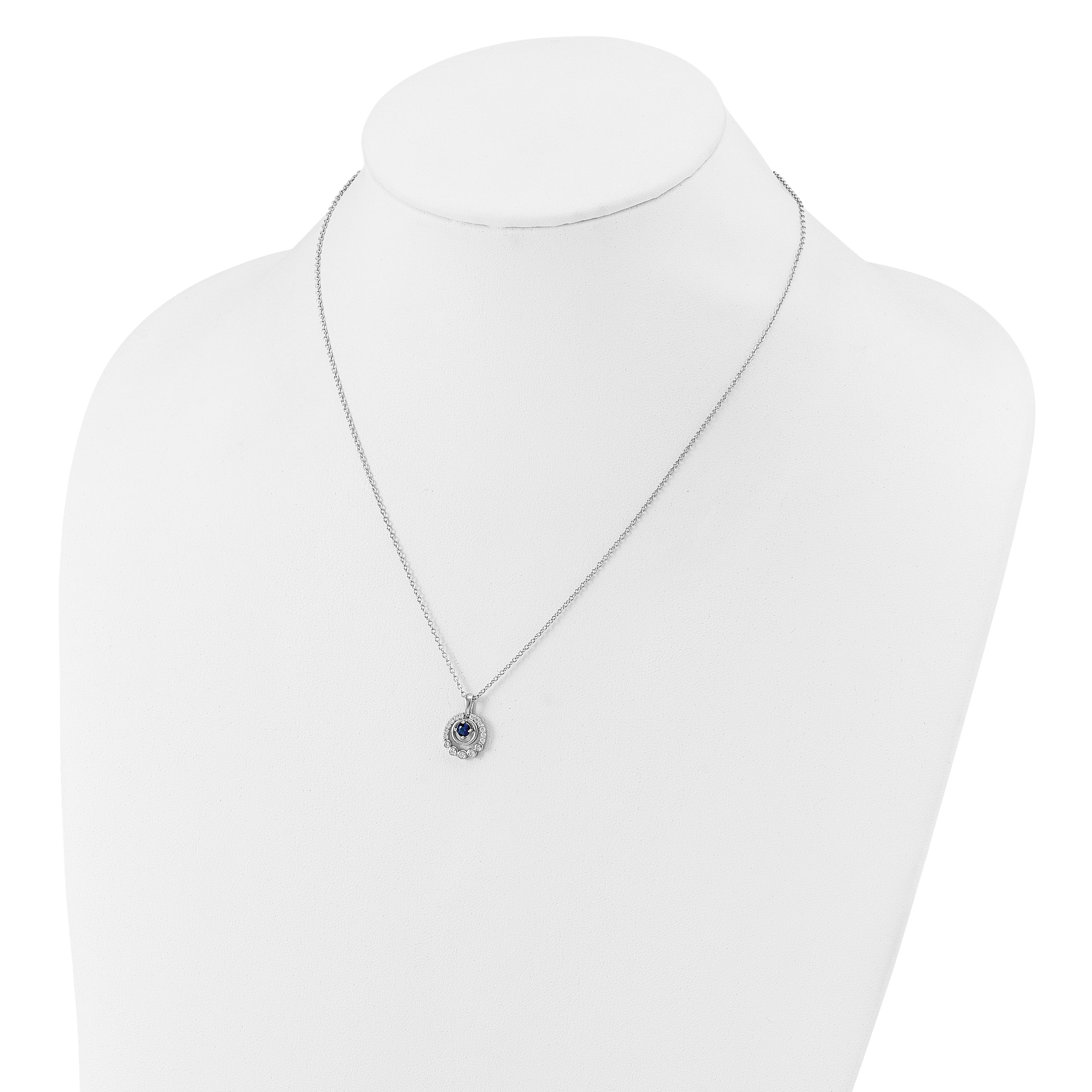 Cheryl M Sterling Silver Rhodium-plated Polished Blue Glass and CZ Circles with 2 Inch Extension Necklace
