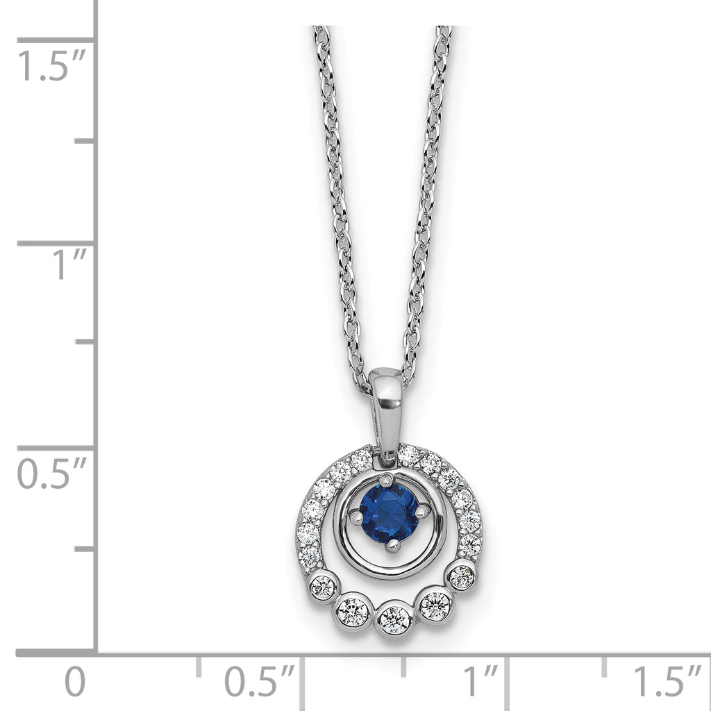Cheryl M Sterling Silver Rhodium-plated Polished Blue Glass and CZ Circles with 2 Inch Extension Necklace