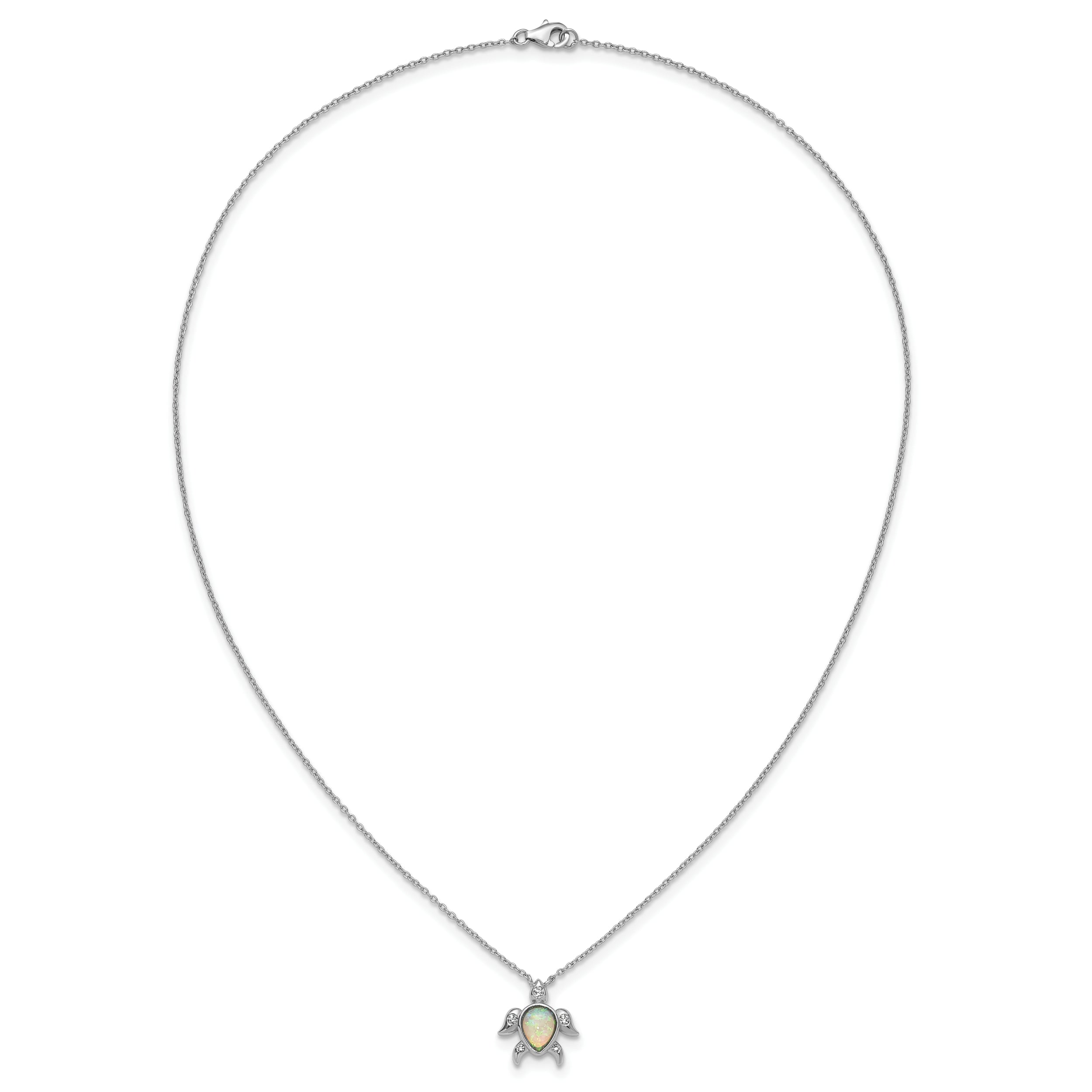 Cheryl M Sterling Silver Rhodium-plated Polished Lab Created Opal and CZ Turtle Necklace