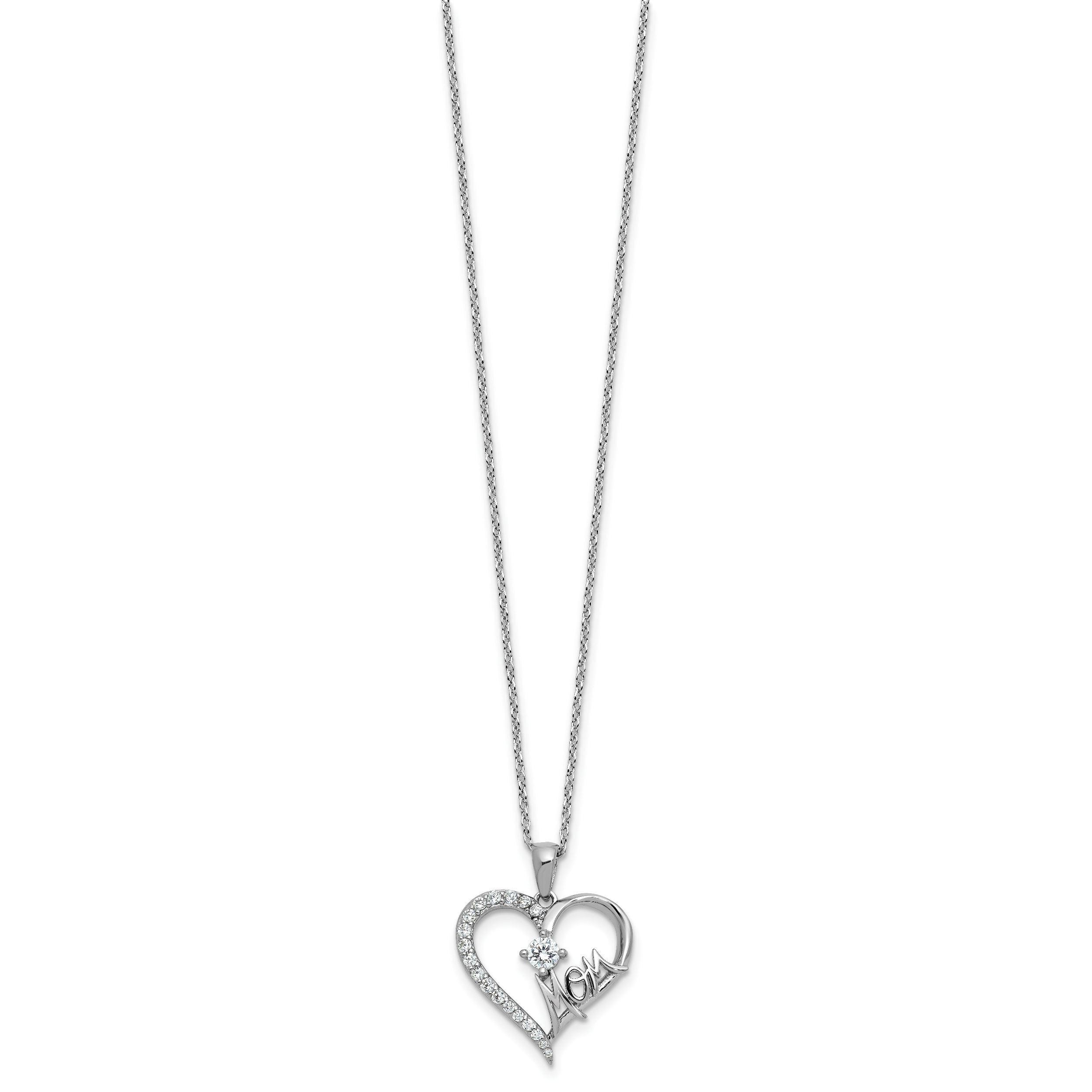 Cheryl M Sterling Silver Rhodium-plated Polished CZ Mom Heart with 2 Inch Extension Necklace Secondary image
