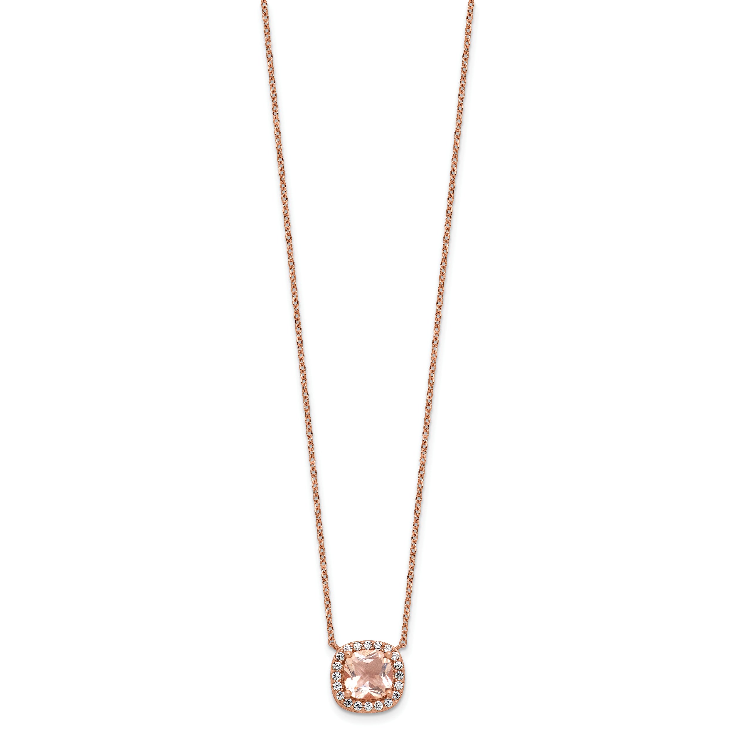 Cheryl M Sterling Silver Rose Gold-plated Polished CZ and Pink Glass Halo Necklace
