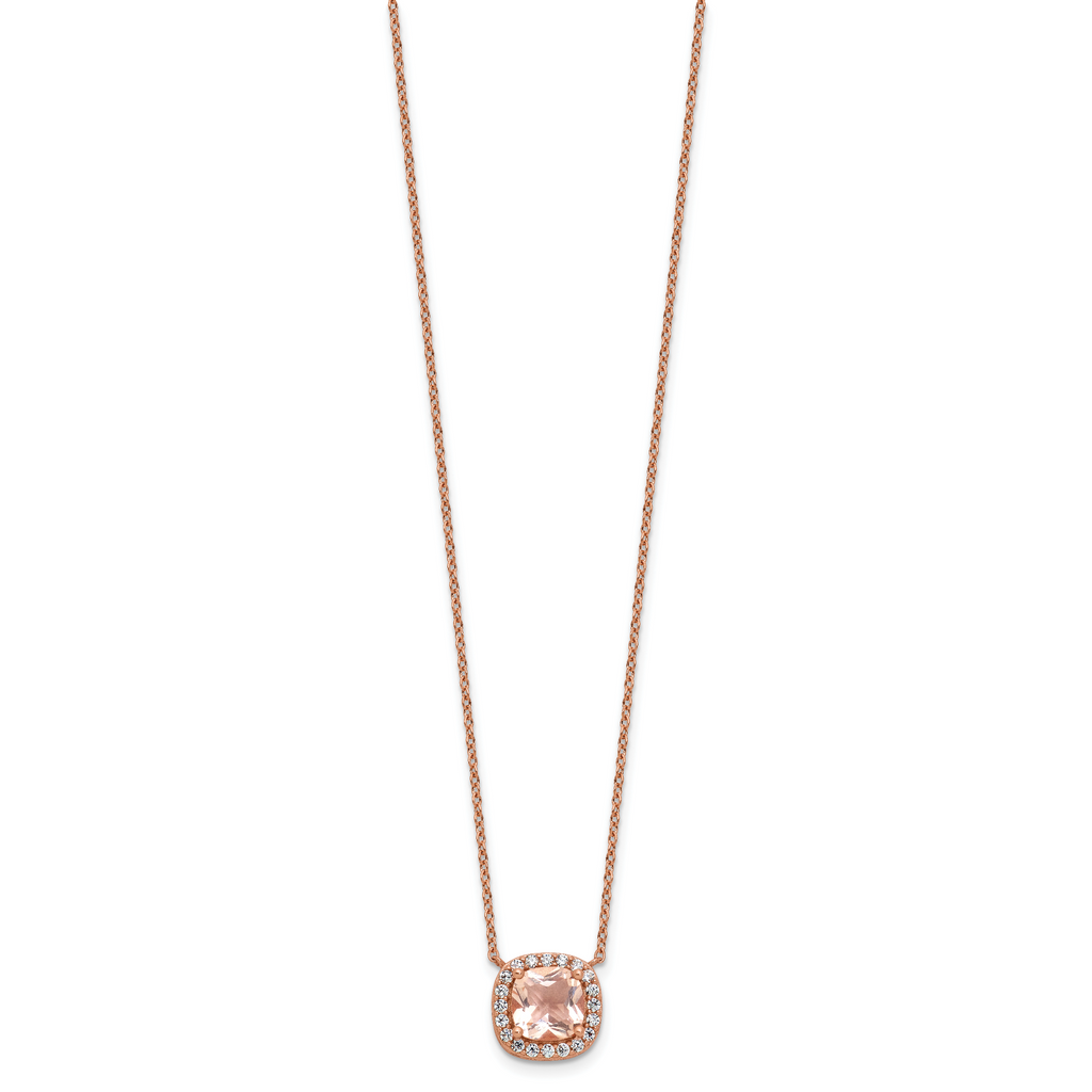 Cheryl M Sterling Silver Rose Gold-plated Polished CZ and Pink Glass Halo Necklace