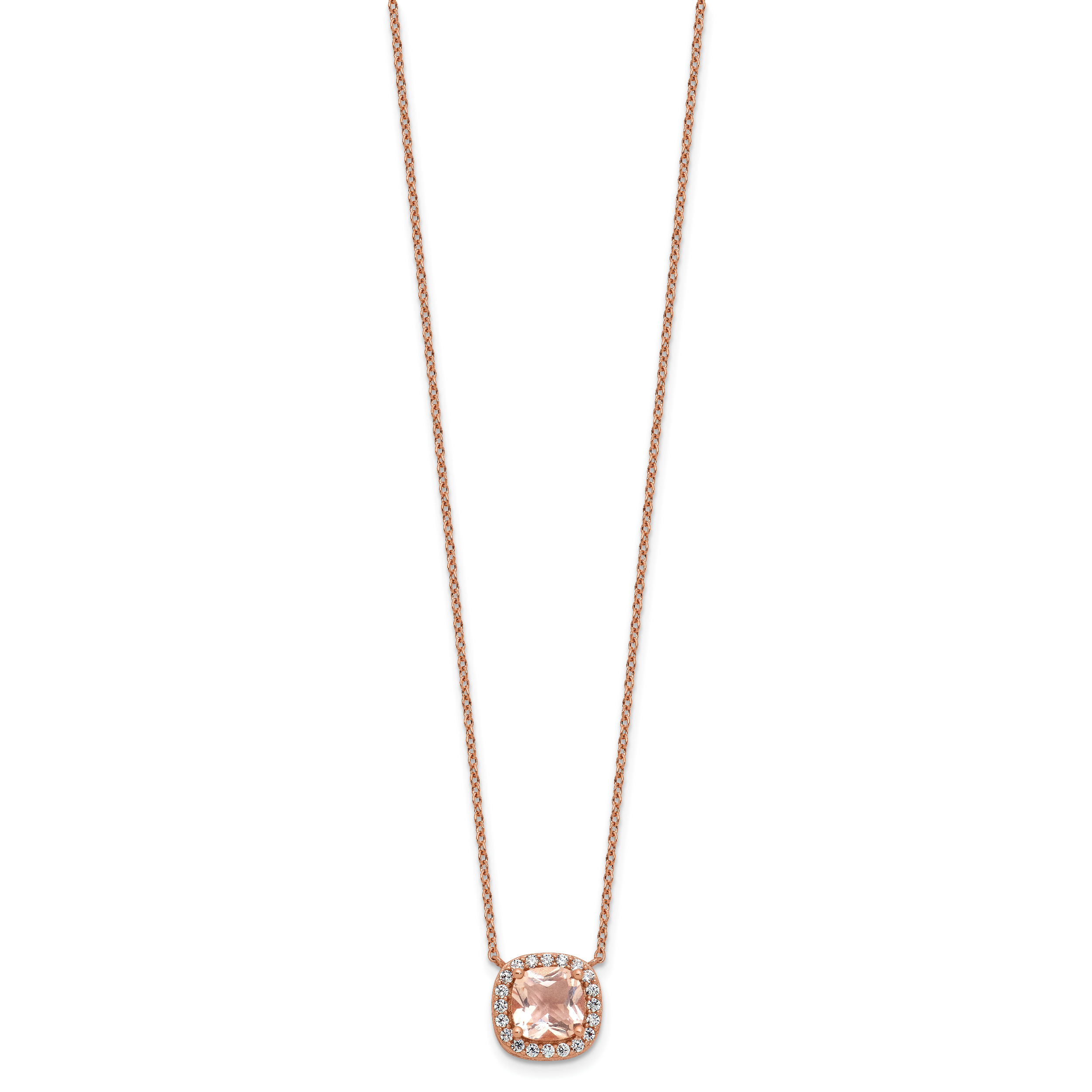 Cheryl M Sterling Silver Rose Gold-plated Polished CZ and Pink Glass Halo Necklace