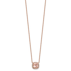 Cheryl M Sterling Silver Rose Gold-plated Polished CZ and Pink Glass Halo Necklace