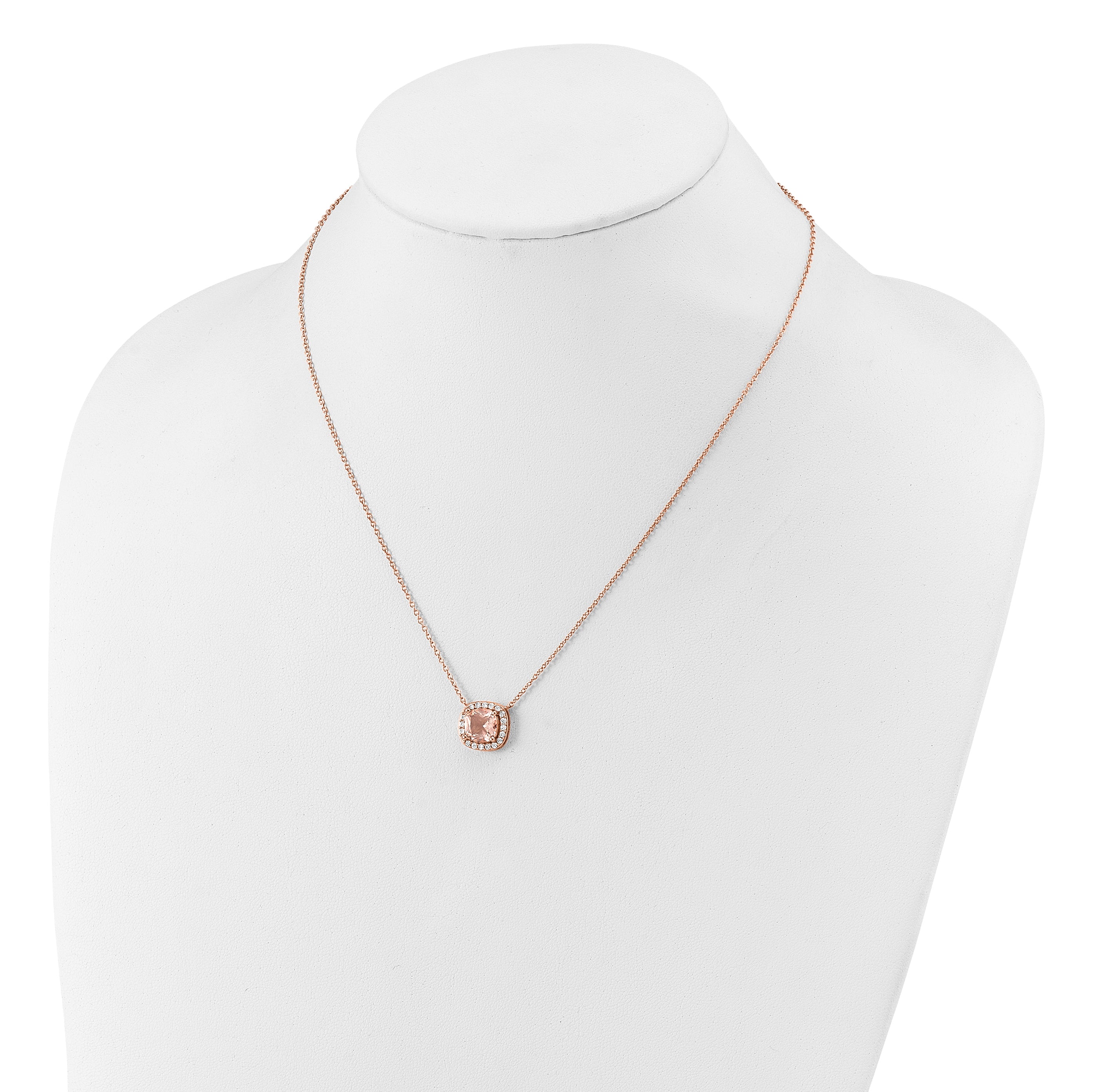 Cheryl M Sterling Silver Rose Gold-plated Polished CZ and Pink Glass Halo Necklace