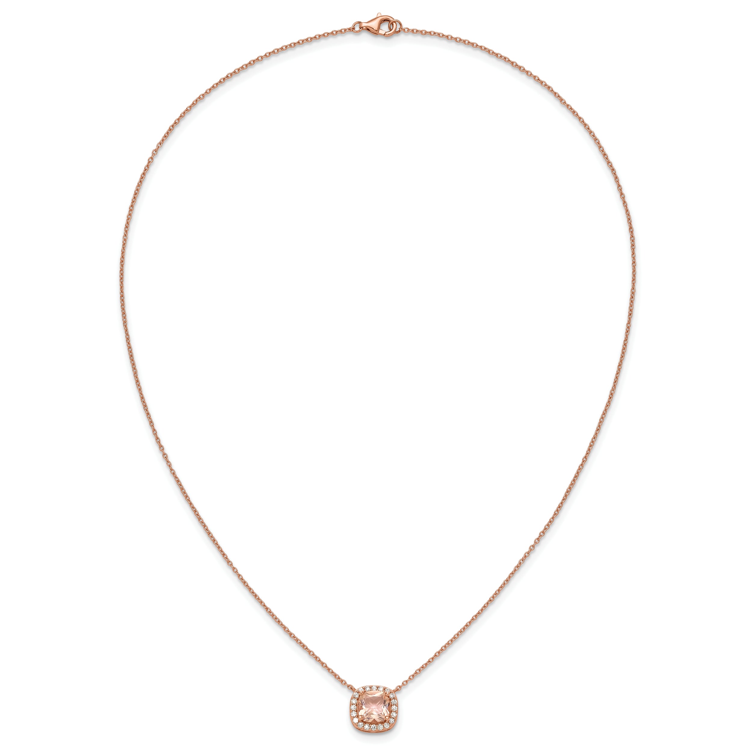 Cheryl M Sterling Silver Rose Gold-plated Polished CZ and Pink Glass Halo Necklace