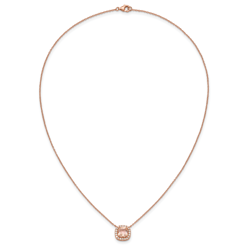 Cheryl M Sterling Silver Rose Gold-plated Polished CZ and Pink Glass Halo Necklace