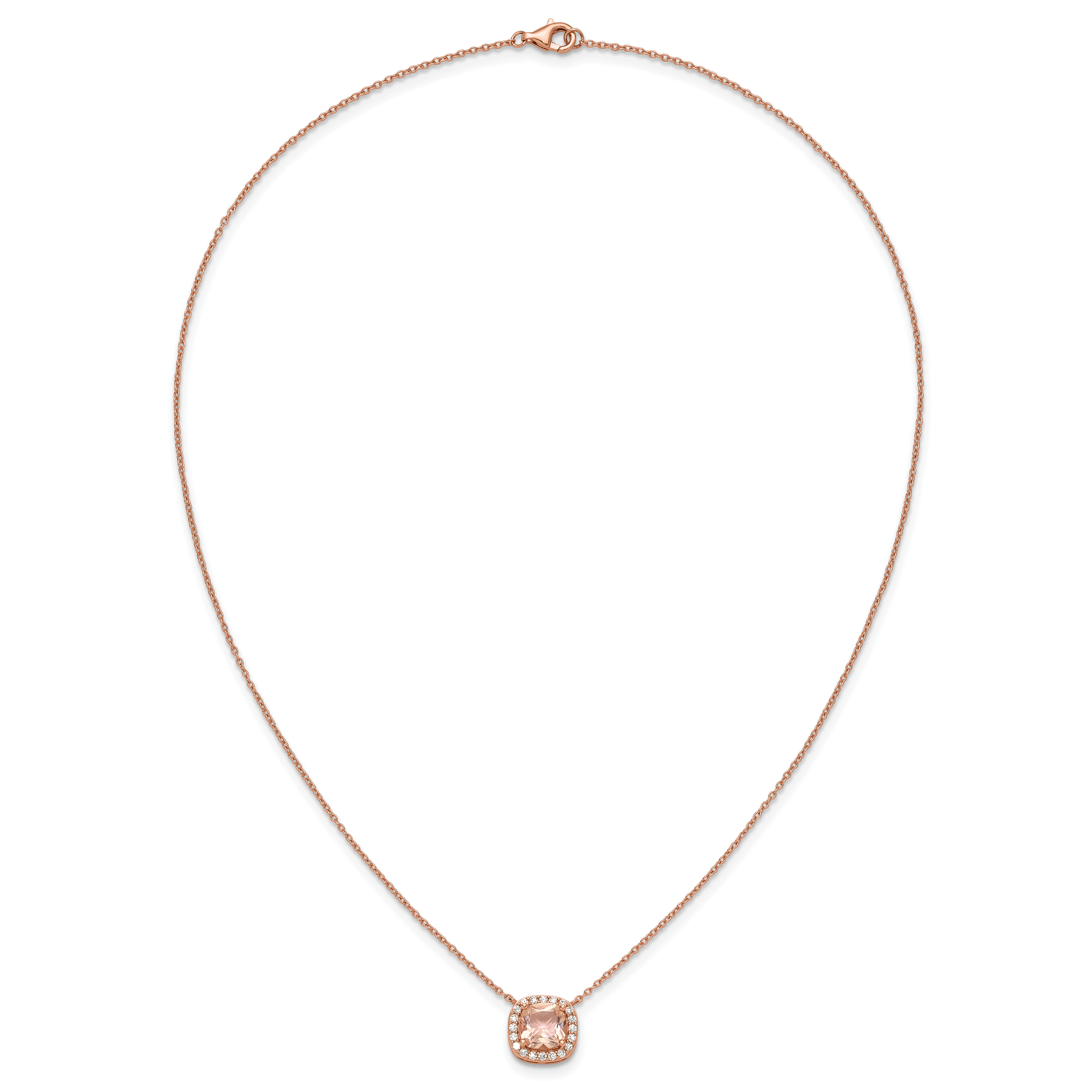 Cheryl M Sterling Silver Rose Gold-plated Polished CZ and Pink Glass Halo Necklace