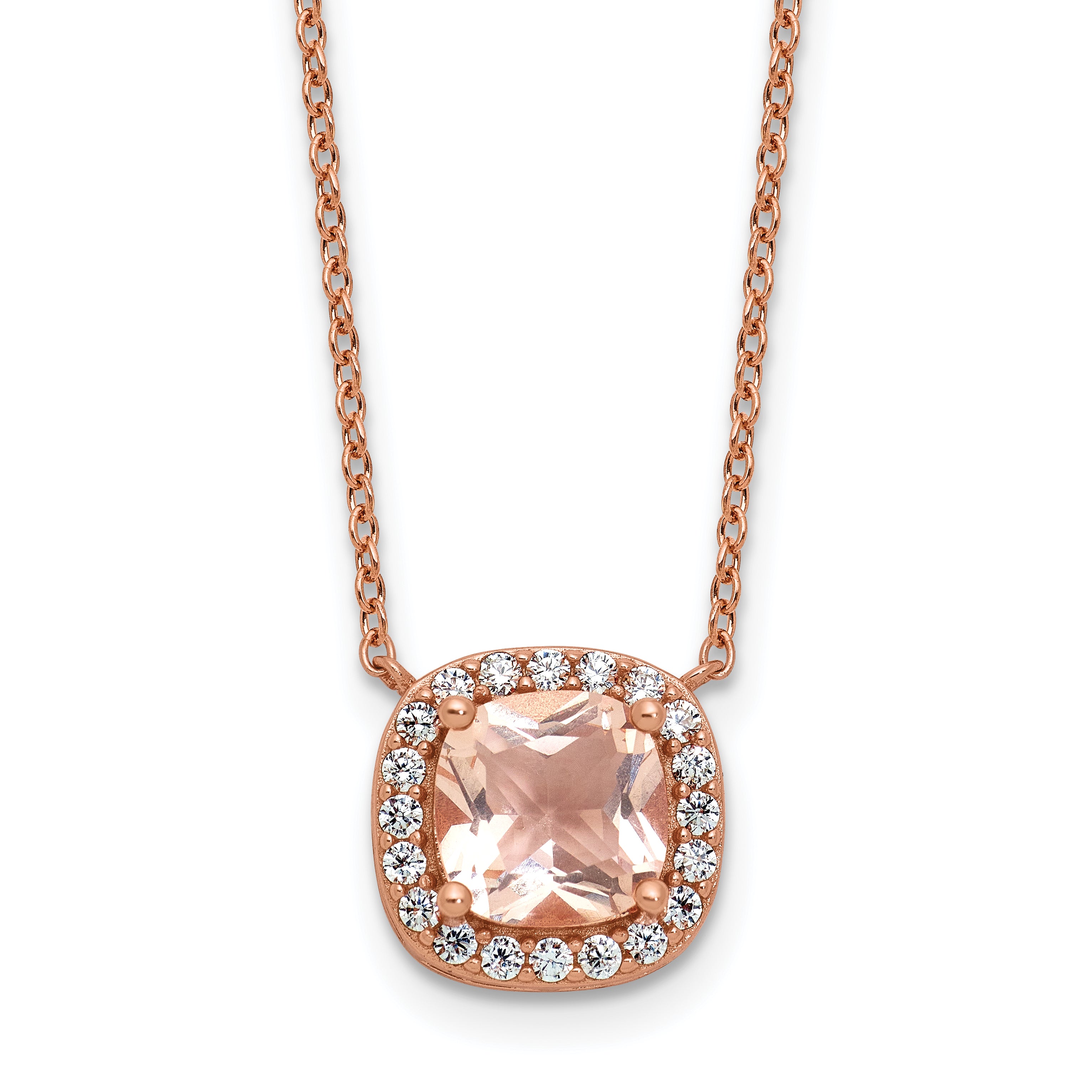 Cheryl M Sterling Silver Rose Gold-plated Polished CZ and Pink Glass Halo Necklace