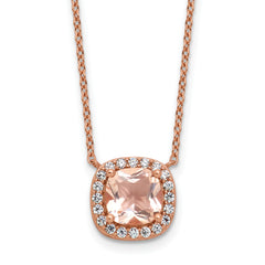Cheryl M Sterling Silver Rose Gold-plated Polished CZ and Pink Glass Halo Necklace