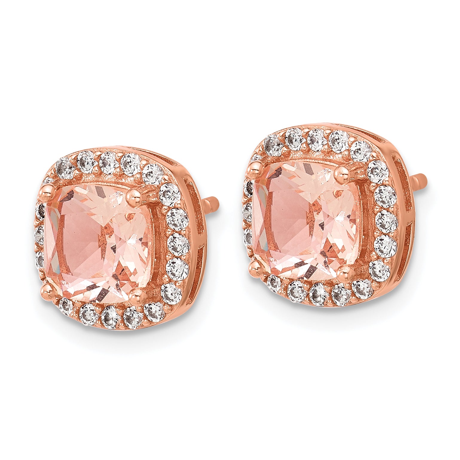 Cheryl M Sterling Silver Rose Gold-plated Polished CZ and Pink GlaSterling Silver Halo Post Earrings Secondary image