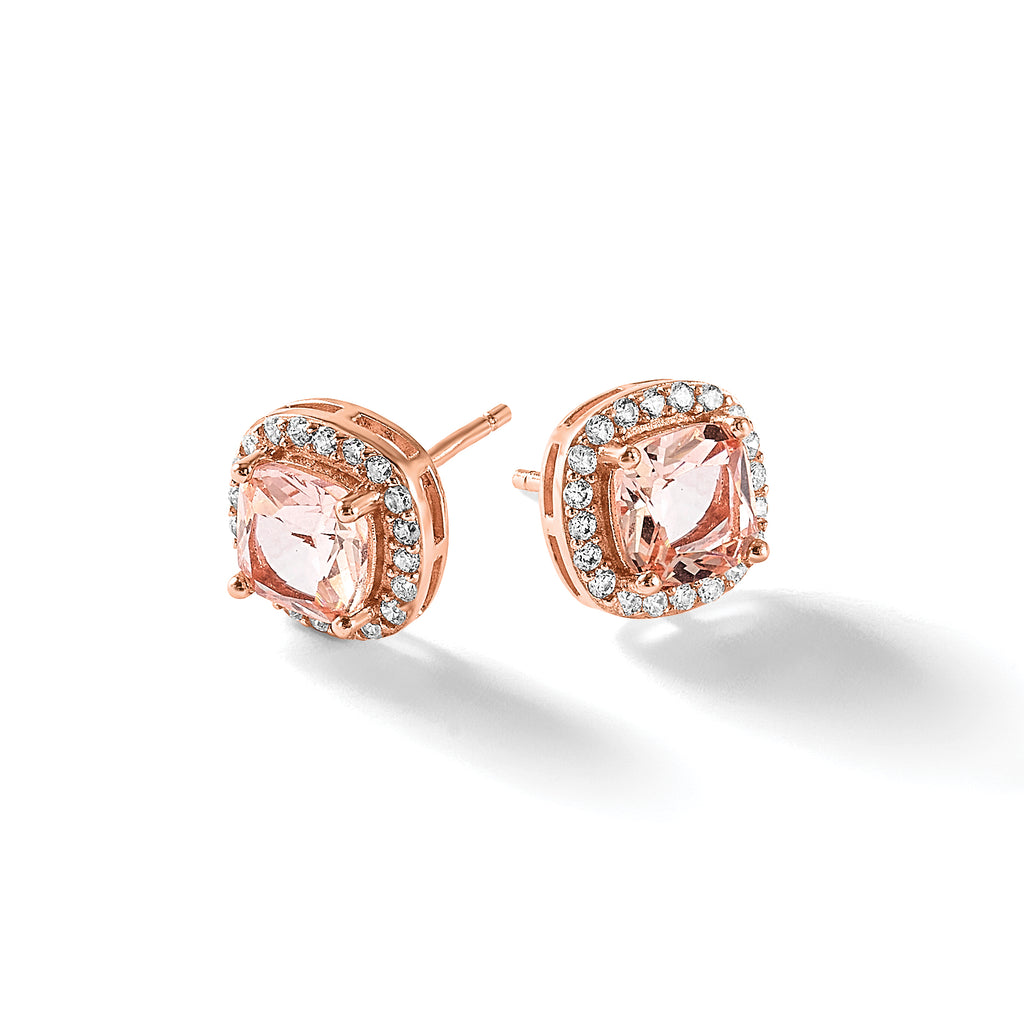 Cubic Zirconia & Pink Glass Halo Stud Earrings in Rose Gold-Plated Sterling Silver - Sophia Jewelers