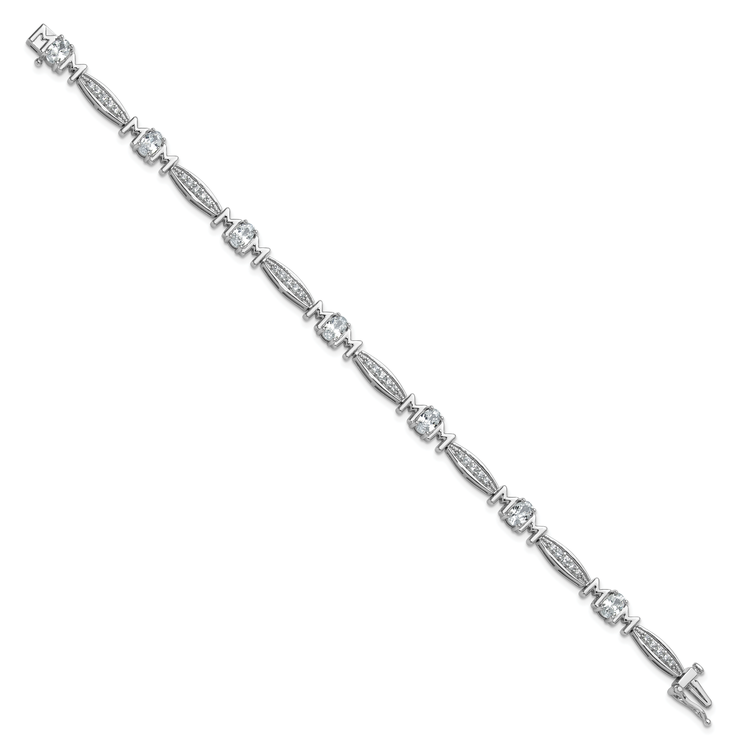 Cheryl M Sterling Silver Rhodium-plated Polished CZ Mom with Safety Clasp Bracelet