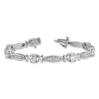 Cheryl M Sterling Silver Rhodium-plated Polished CZ Mom with Safety Clasp Bracelet