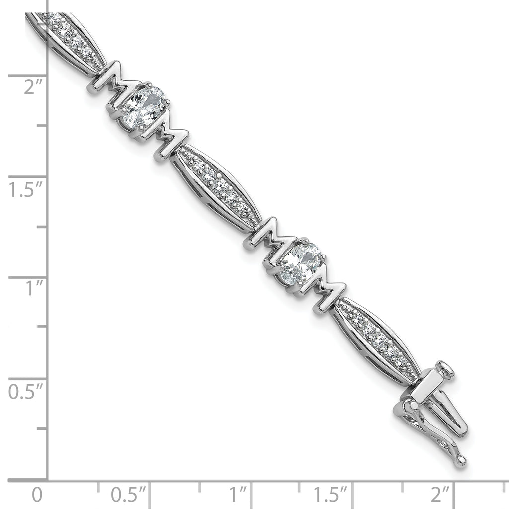 Cheryl M Sterling Silver Rhodium-plated Polished CZ Mom with Safety Clasp Bracelet