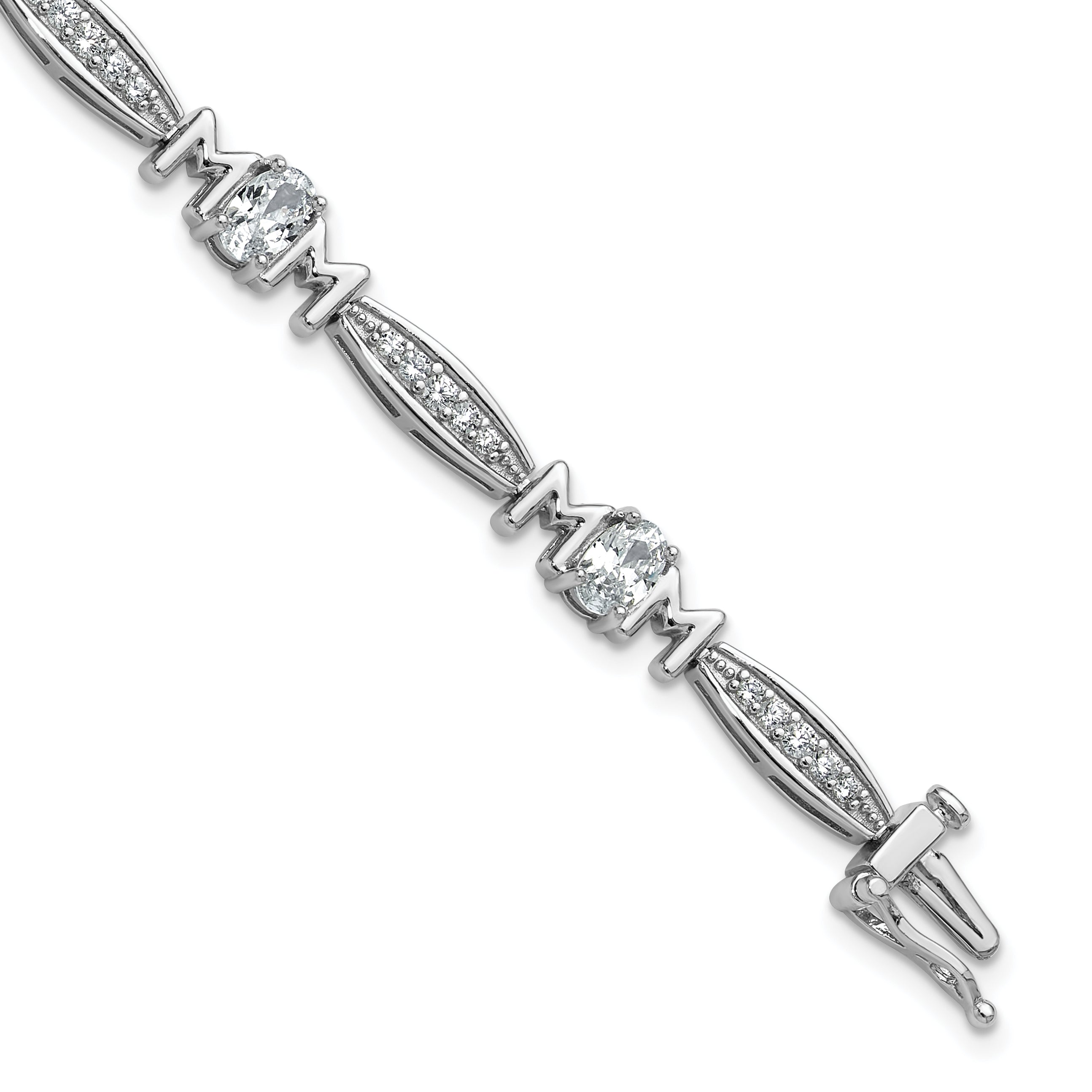 Cheryl M Sterling Silver Rhodium-plated Polished CZ Mom with Safety Clasp Bracelet Main image