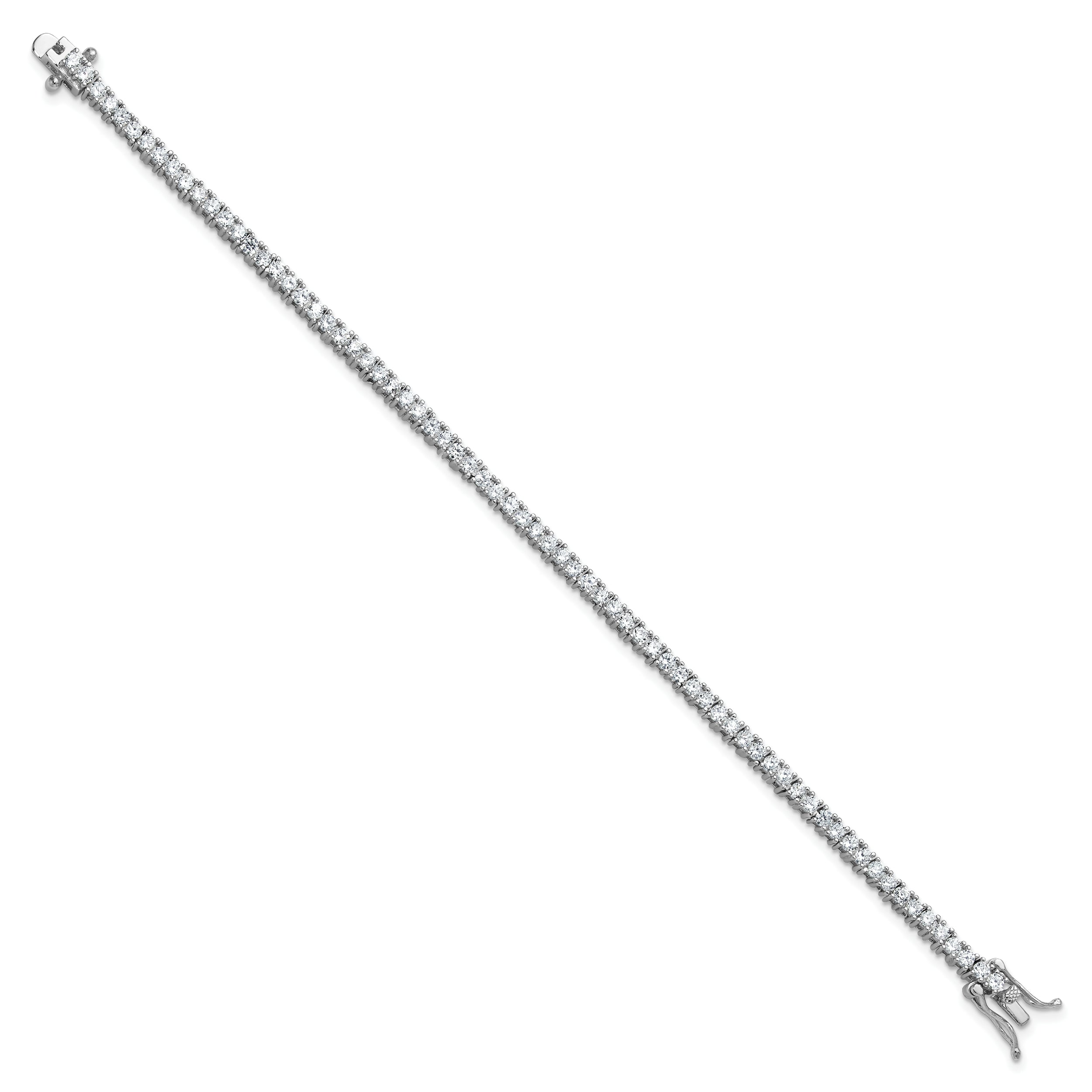 Cheryl M Sterling Silver Rhodium-plated Polished CZ with Safety Clasp Tennis Bracelet